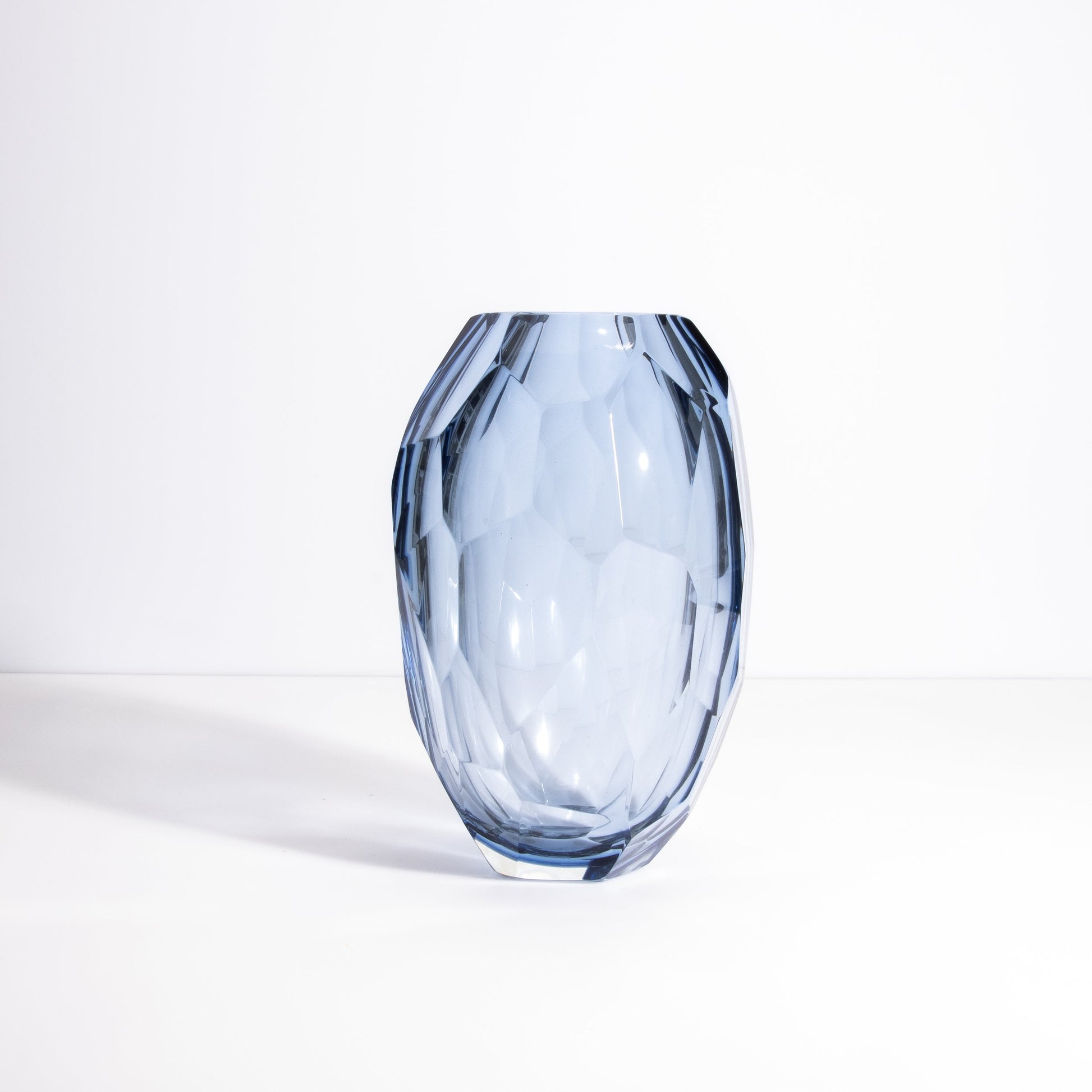 Set of 3 Murano Faceted Barrel Vases in Aquamarine