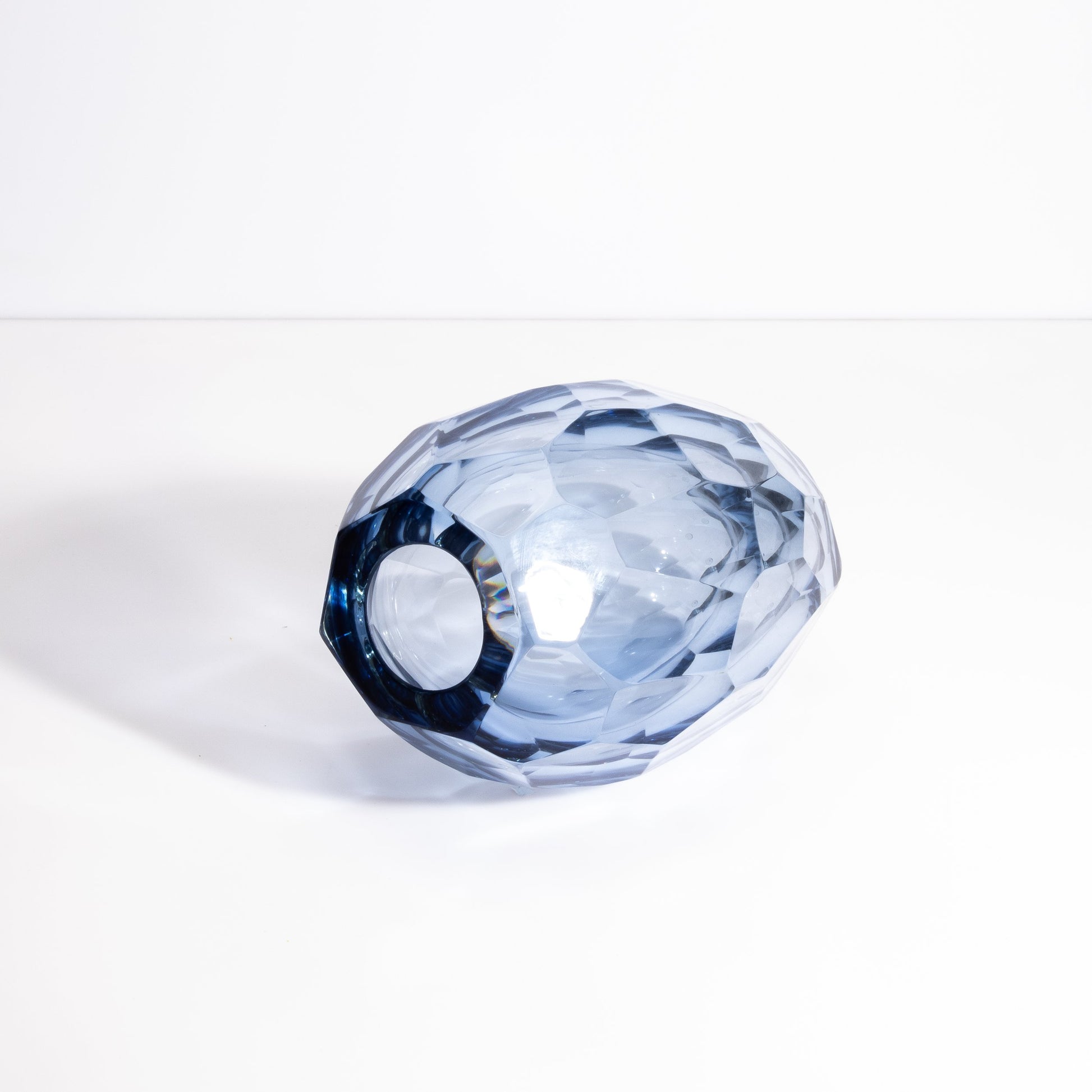 Set of 3 Murano Faceted Barrel Vases in Aquamarine