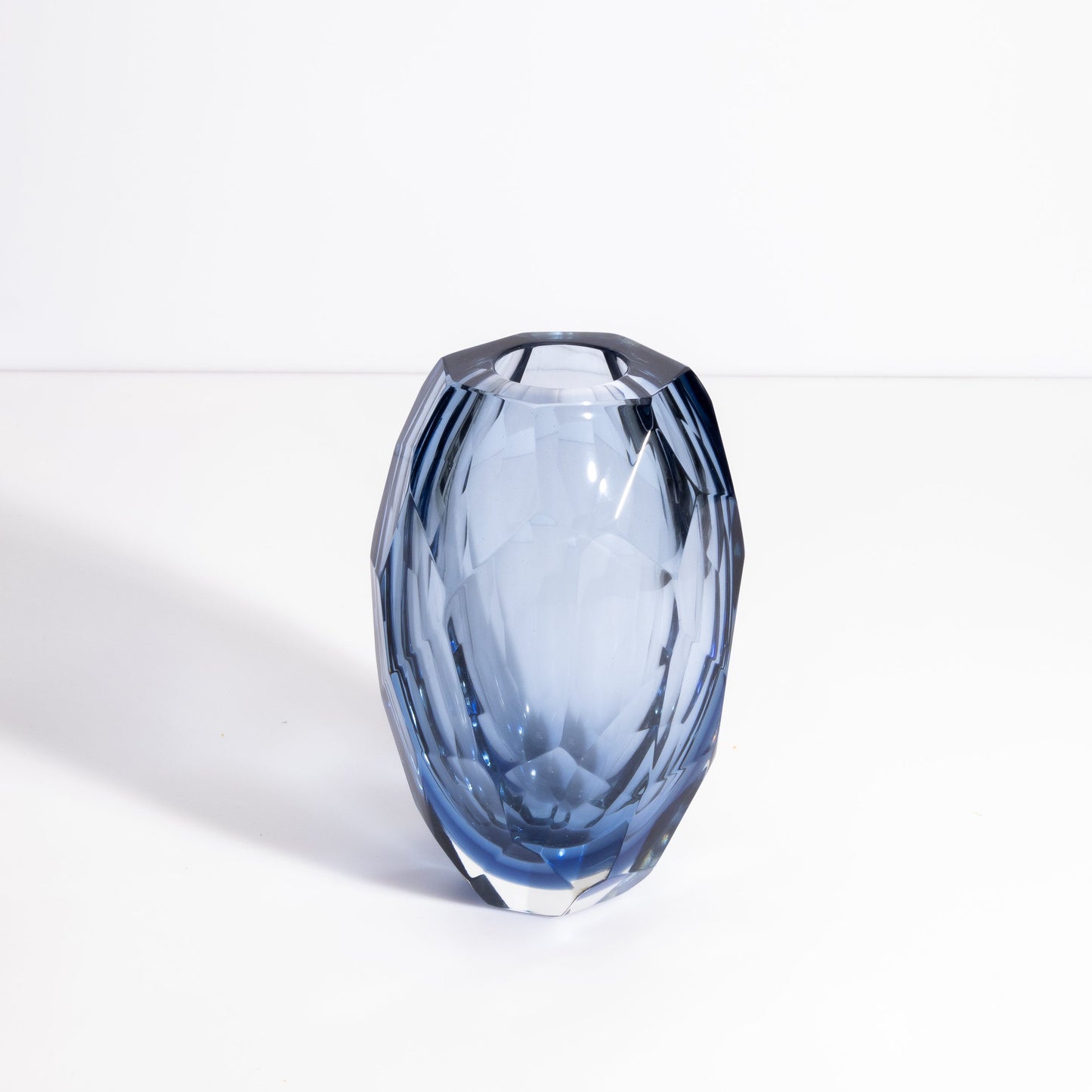 Set of 3 Murano Faceted Barrel Vases in Aquamarine