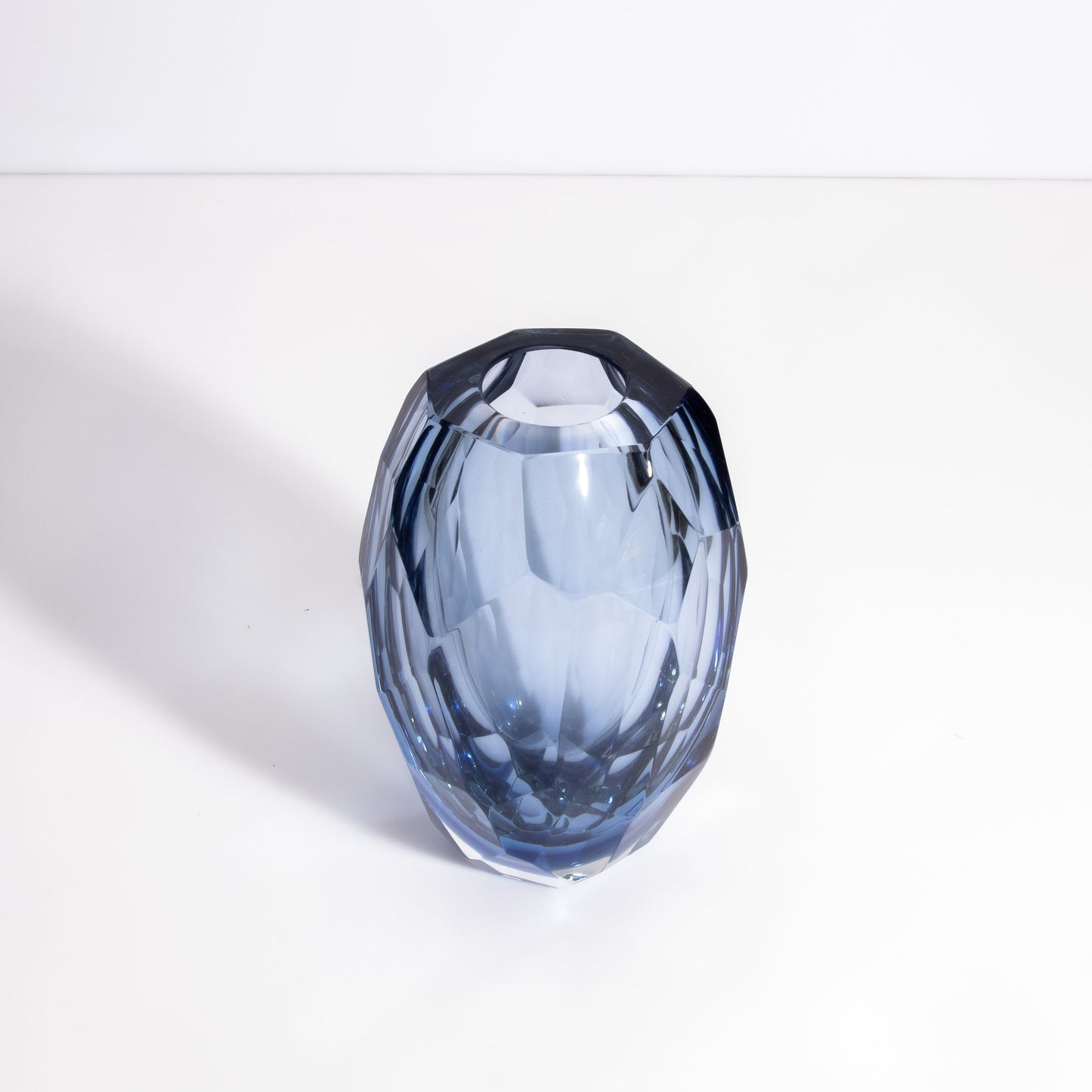 Set of 3 Murano Faceted Barrel Vases in Aquamarine