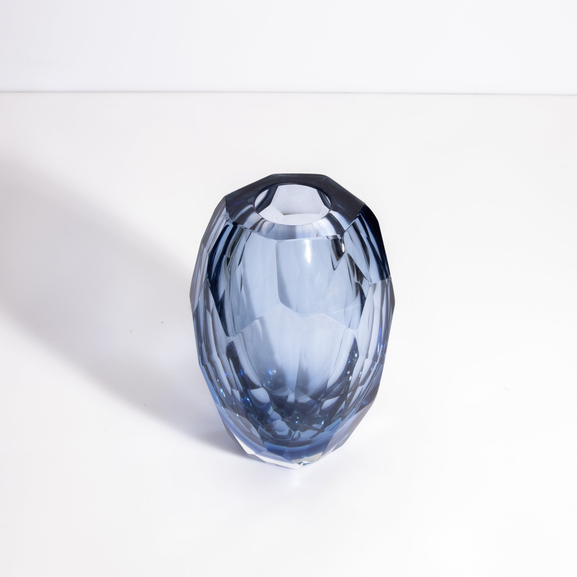 Set of 3 Murano Faceted Barrel Vases in Aquamarine
