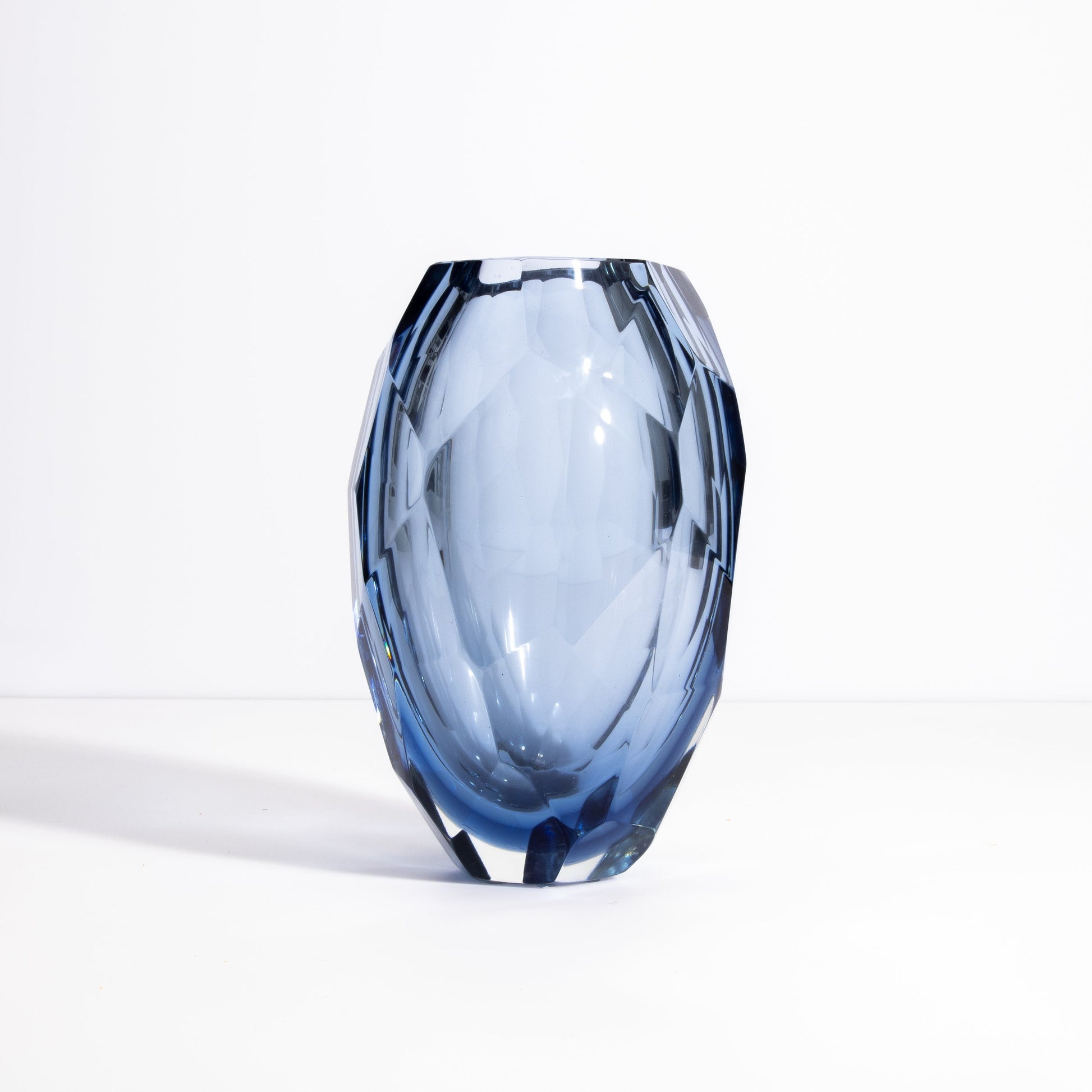 Set of 3 Murano Faceted Barrel Vases in Aquamarine