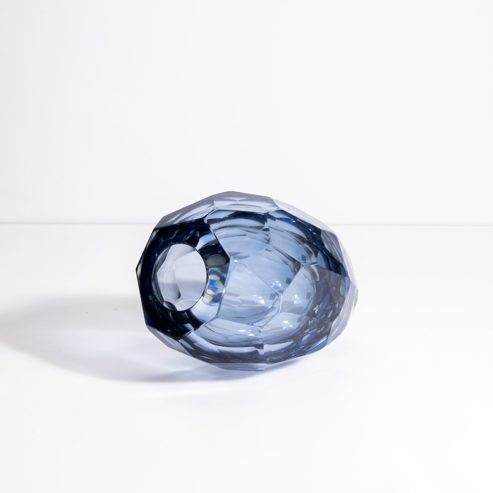 Set of 3 Murano Faceted Barrel Vases in Aquamarine