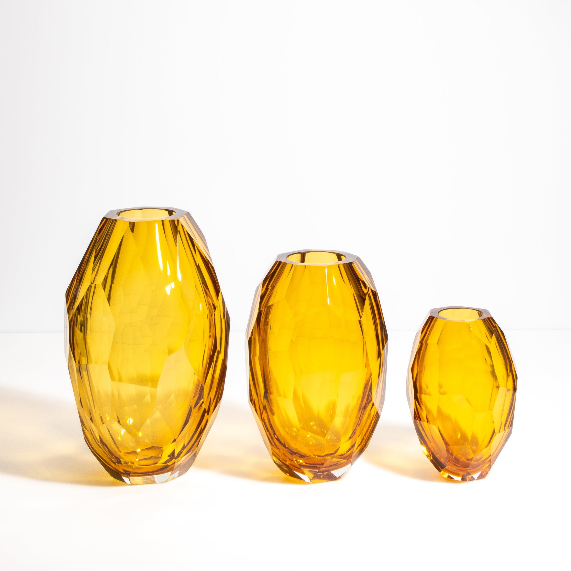 Set of 3 Murano Faceted Vases in Amber