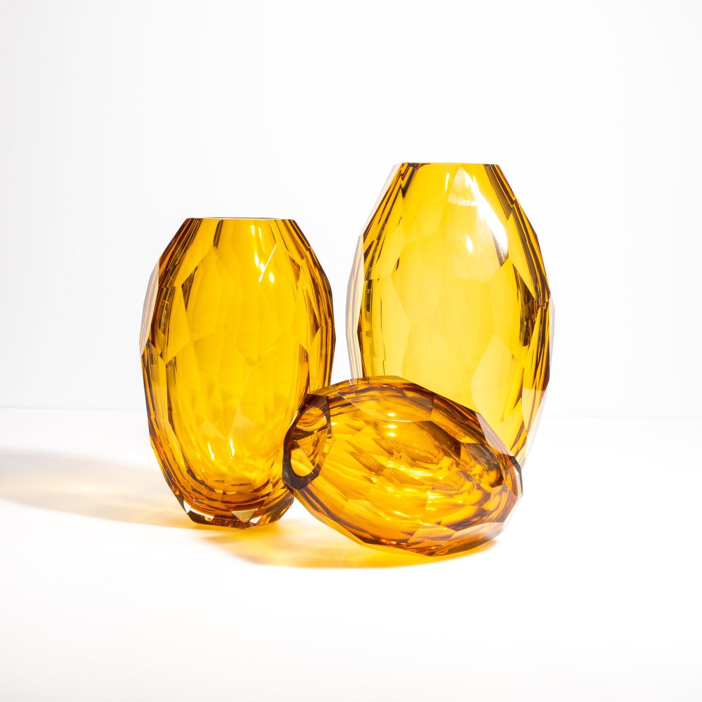 Set of 3 Murano Faceted Vases in Amber