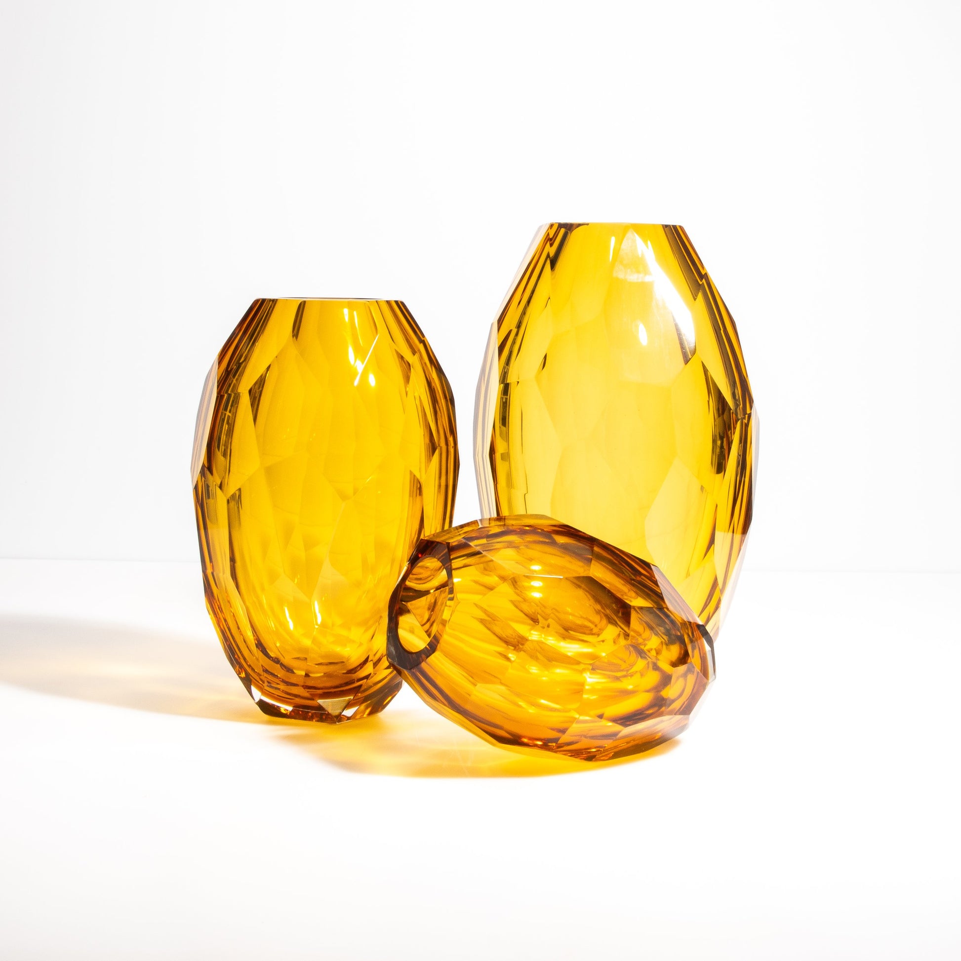 Set of 3 Murano Faceted Vases in Amber