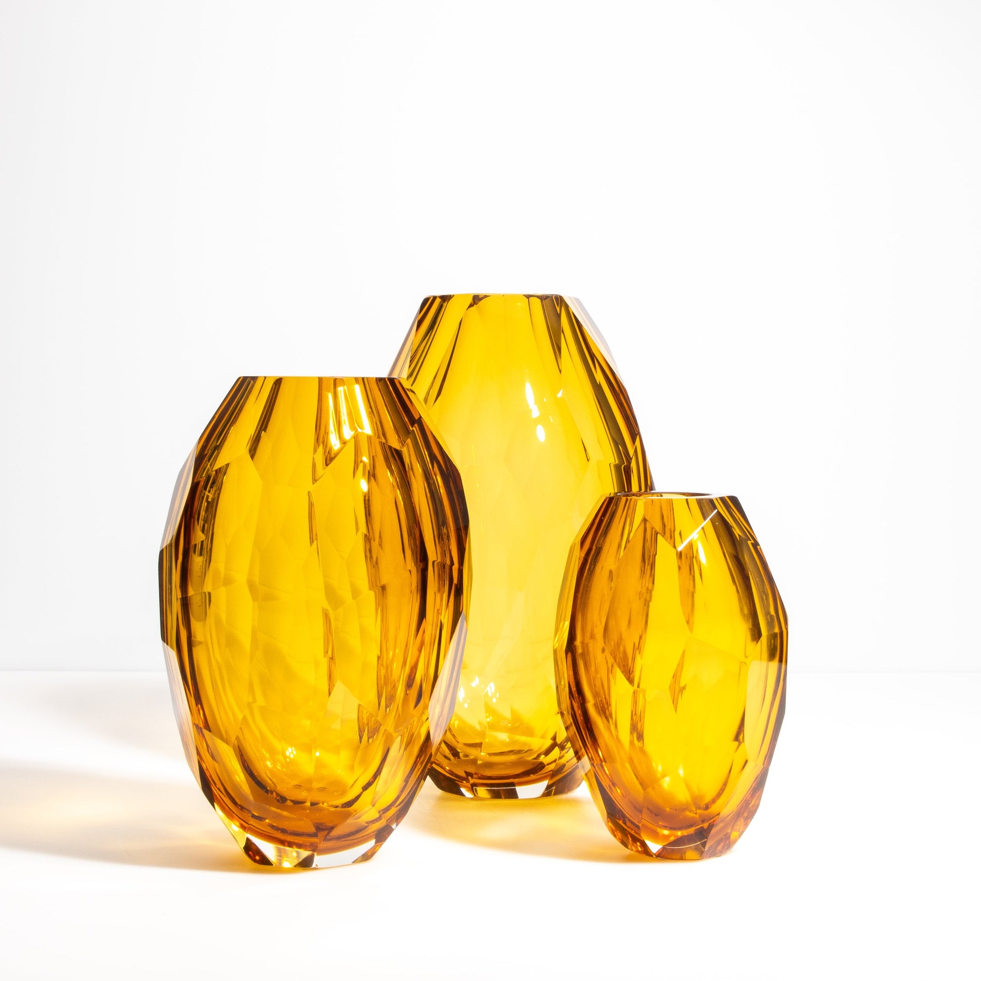 Set of 3 Murano Faceted Vases in Amber
