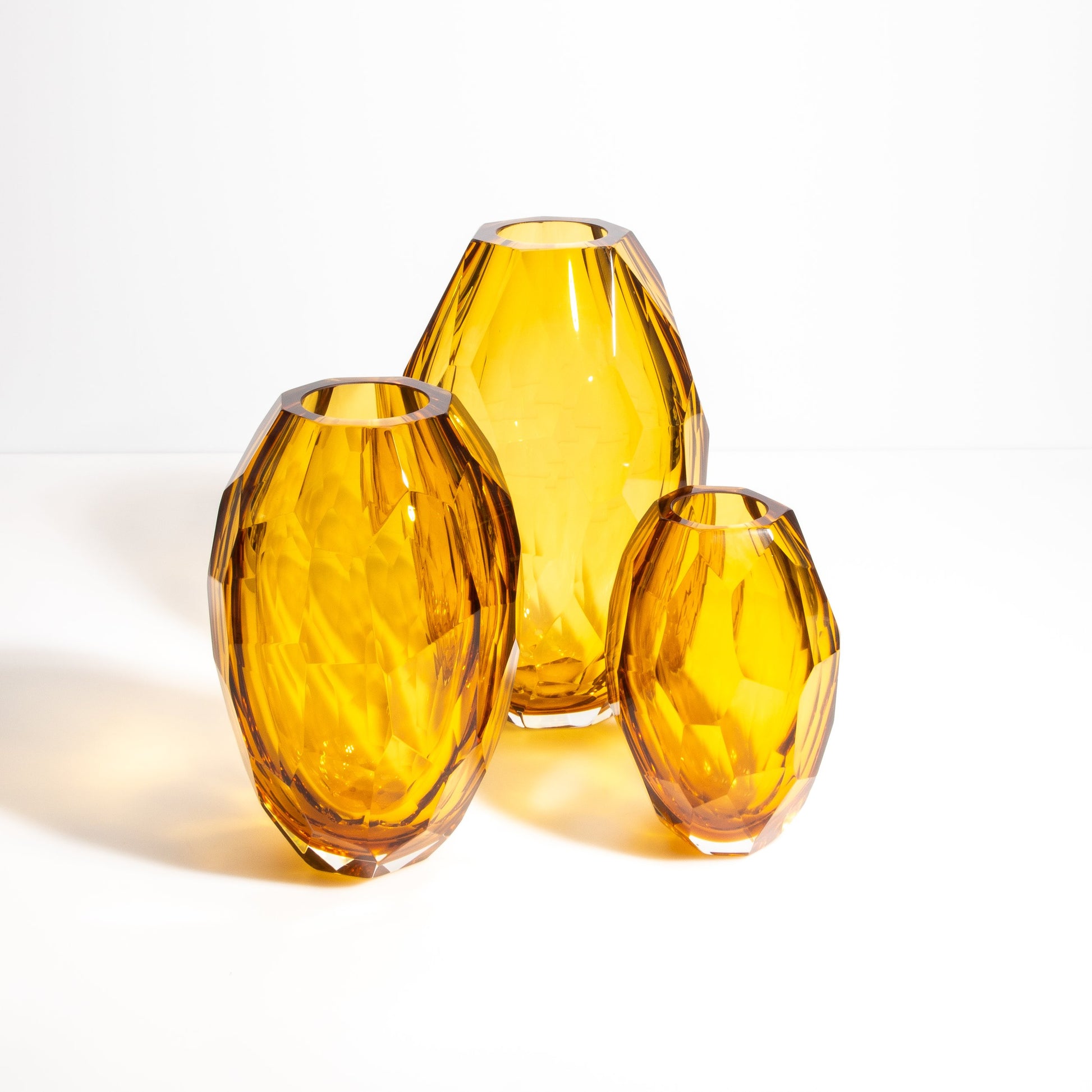 Set of 3 Murano Faceted Vases in Amber