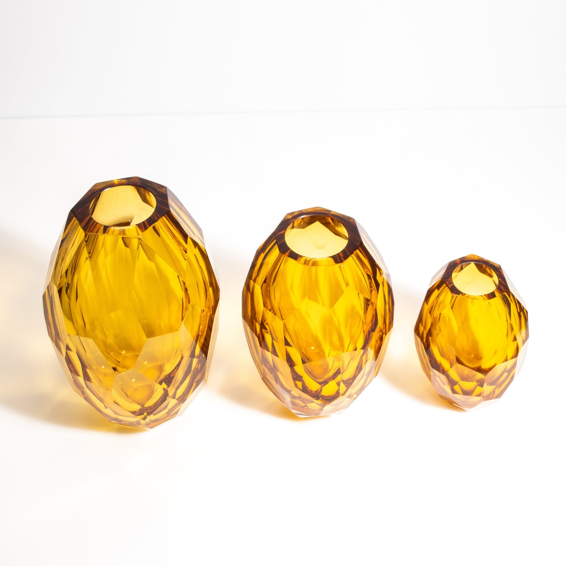 Set of 3 Murano Faceted Vases in Amber