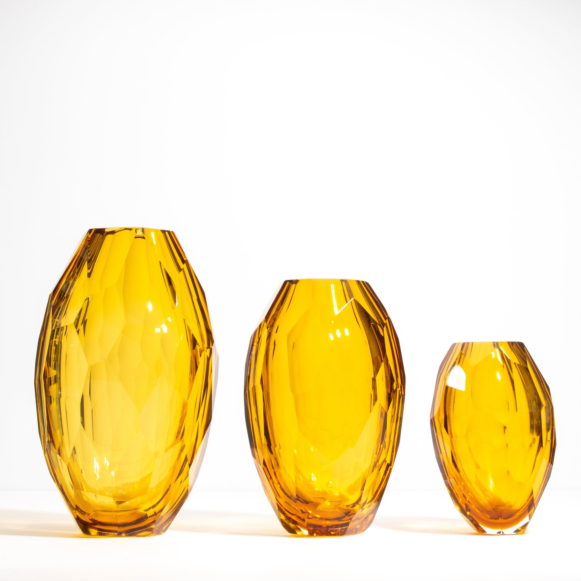 Set of 3 Murano Faceted Vases in Amber