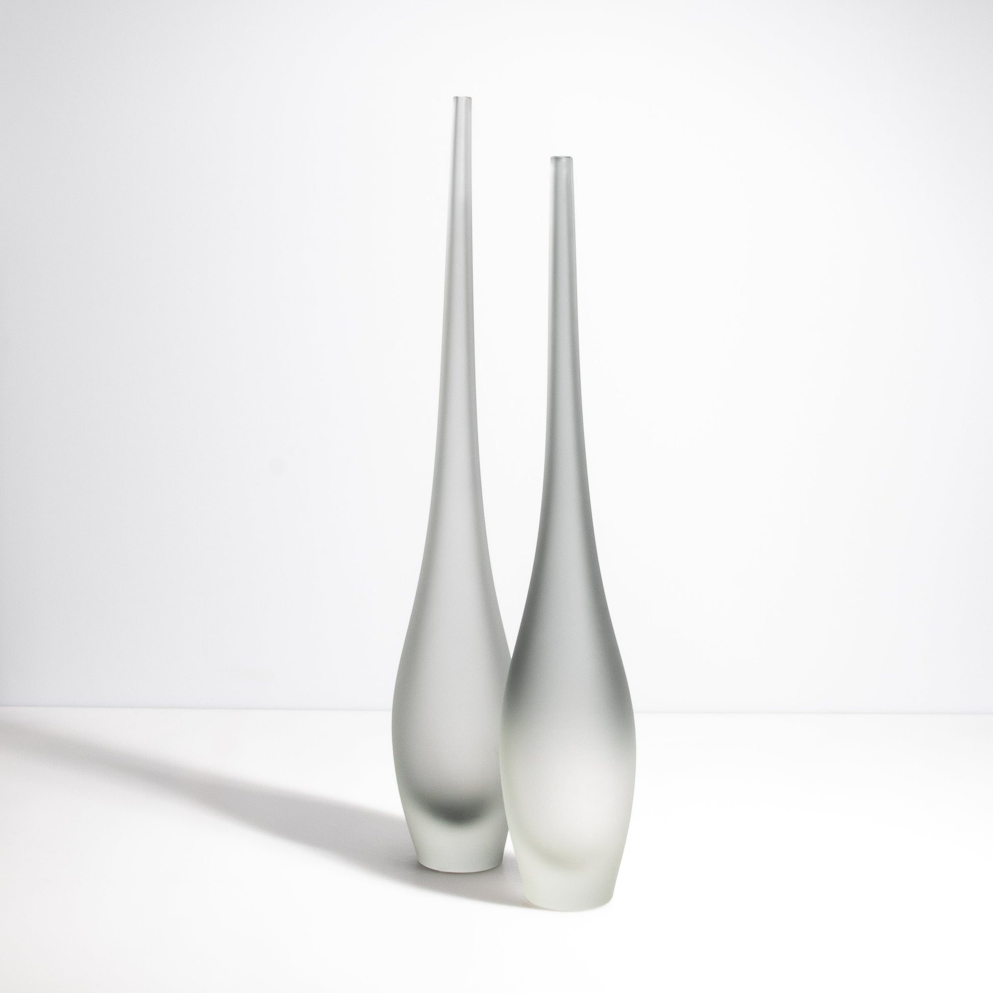 Set of 2 Murano Flute Vases in Grey