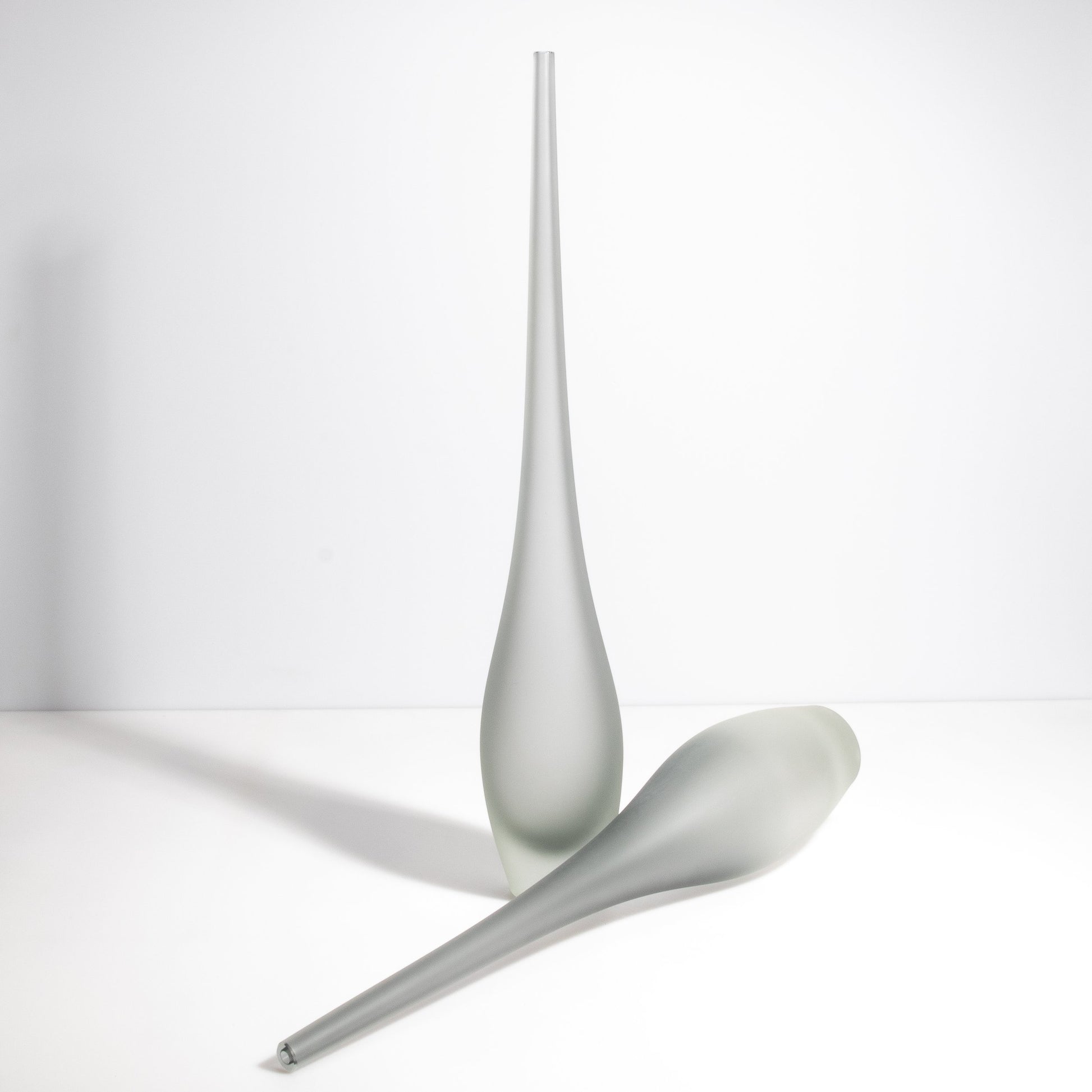 Set of 2 Murano Flute Vases in Grey