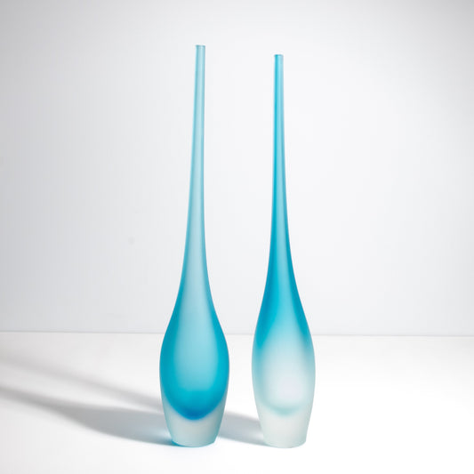 Set of 2 Murano Flute Vases in Aquamarine