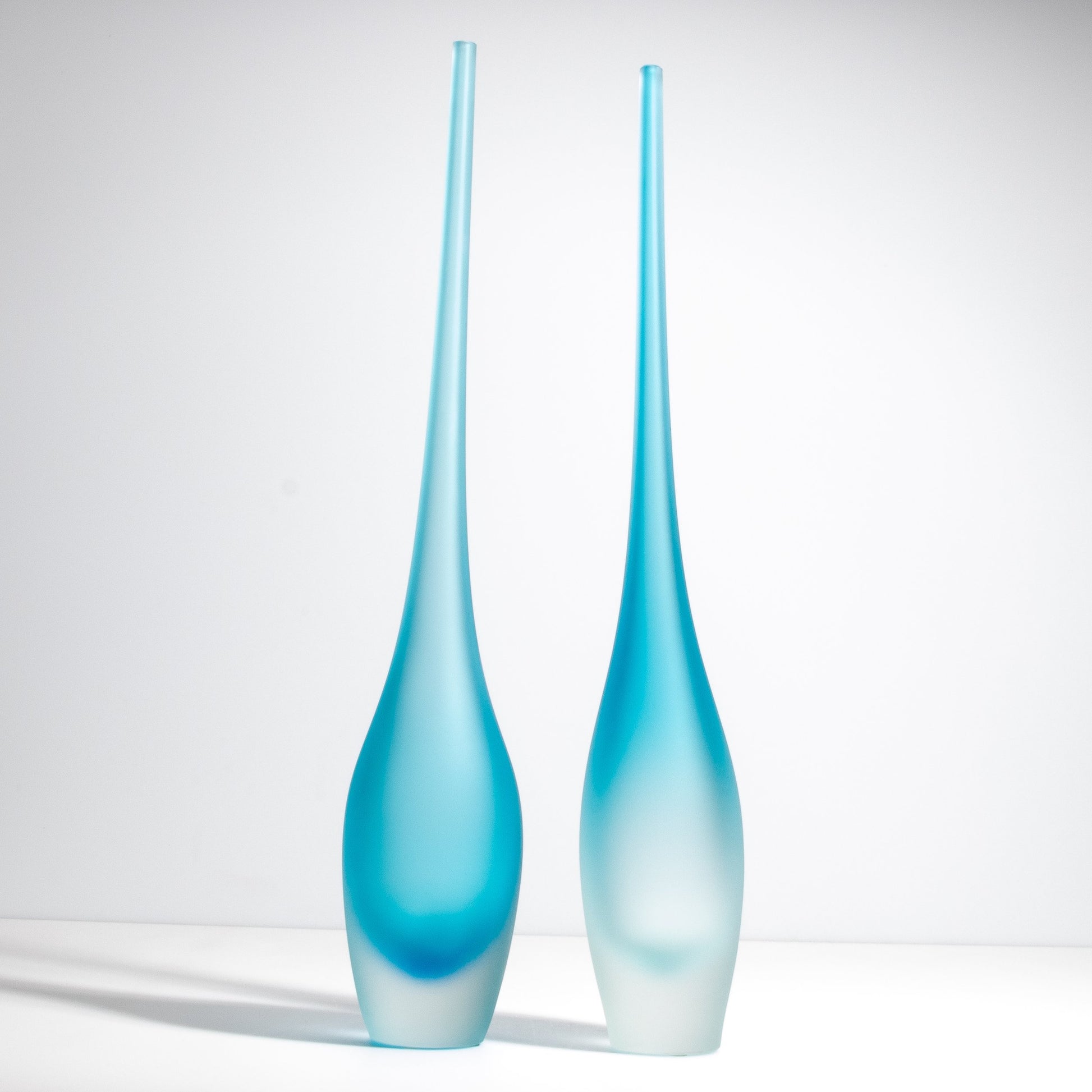 Set of 2 Murano Flute Vases in Aquamarine