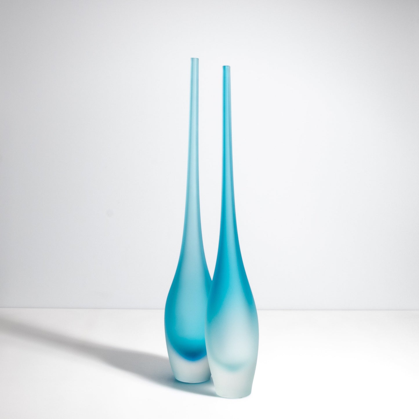 Set of 2 Murano Flute Vases in Aquamarine