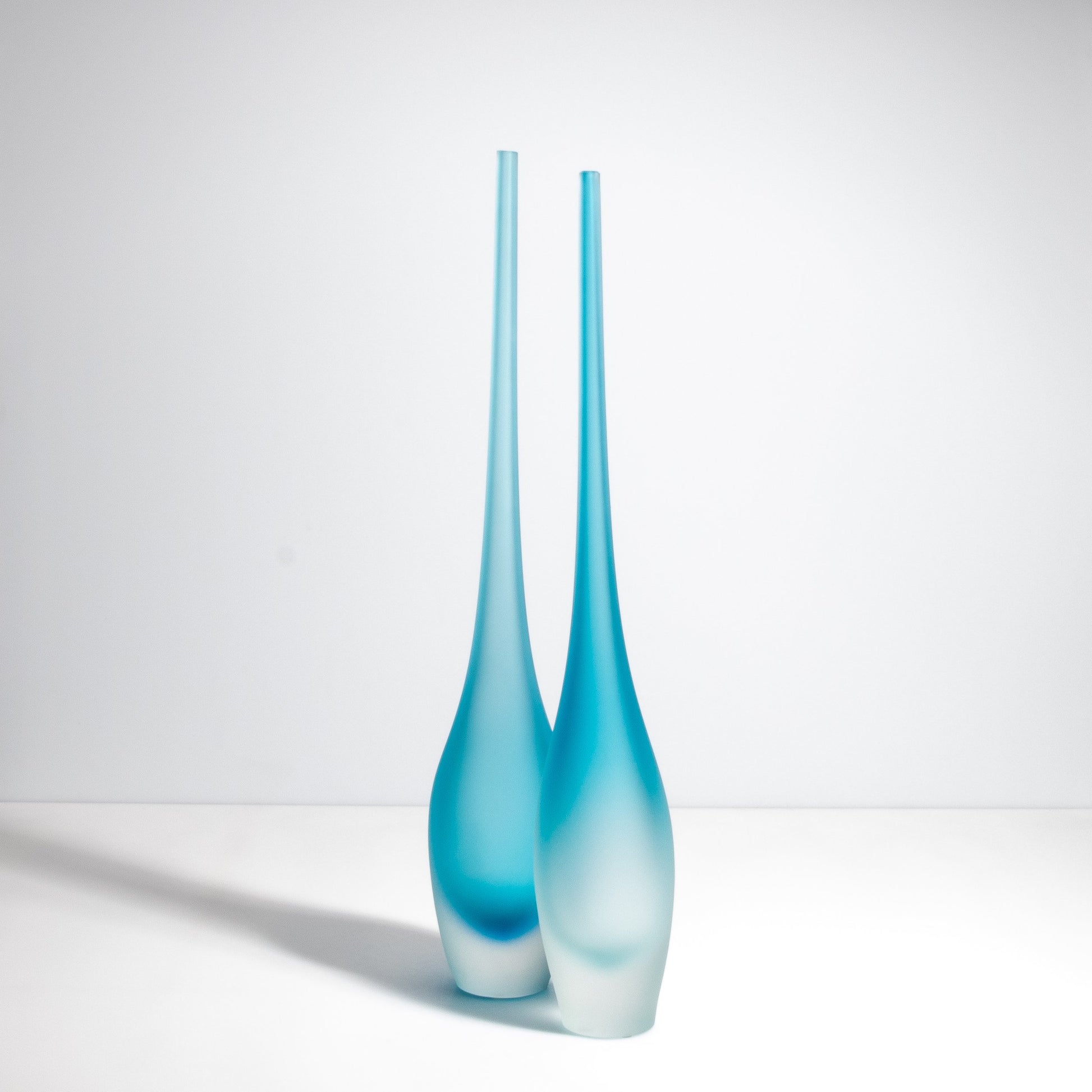 Set of 2 Murano Flute Vases in Aquamarine