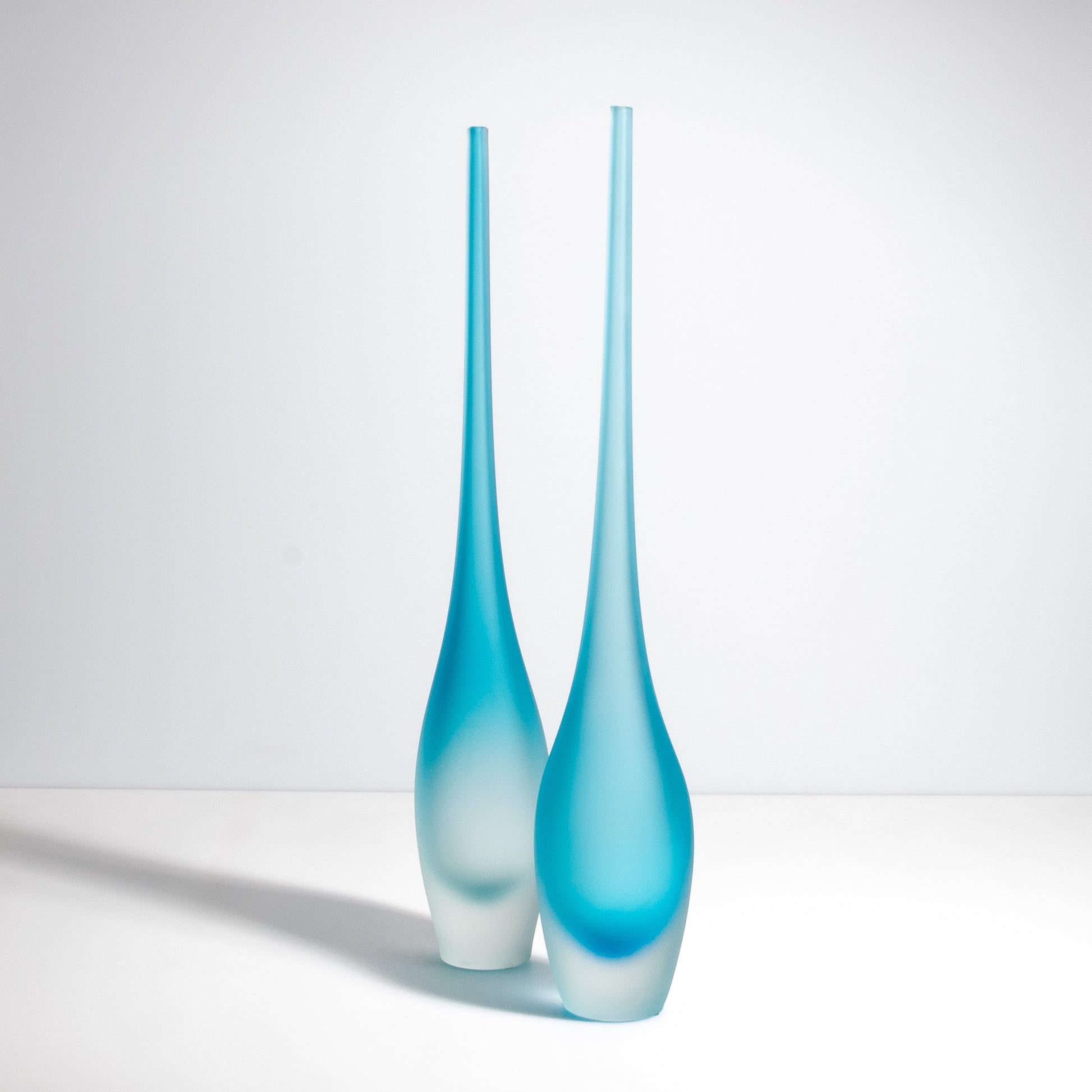 Set of 2 Murano Flute Vases in Aquamarine