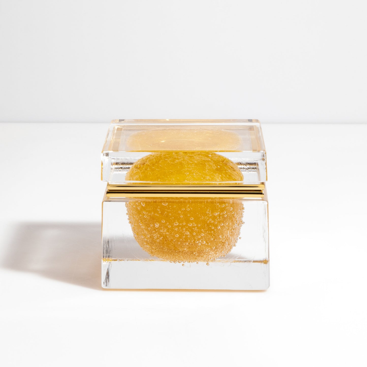 Murano Box with Bubbles and Brass Fittings in Amber