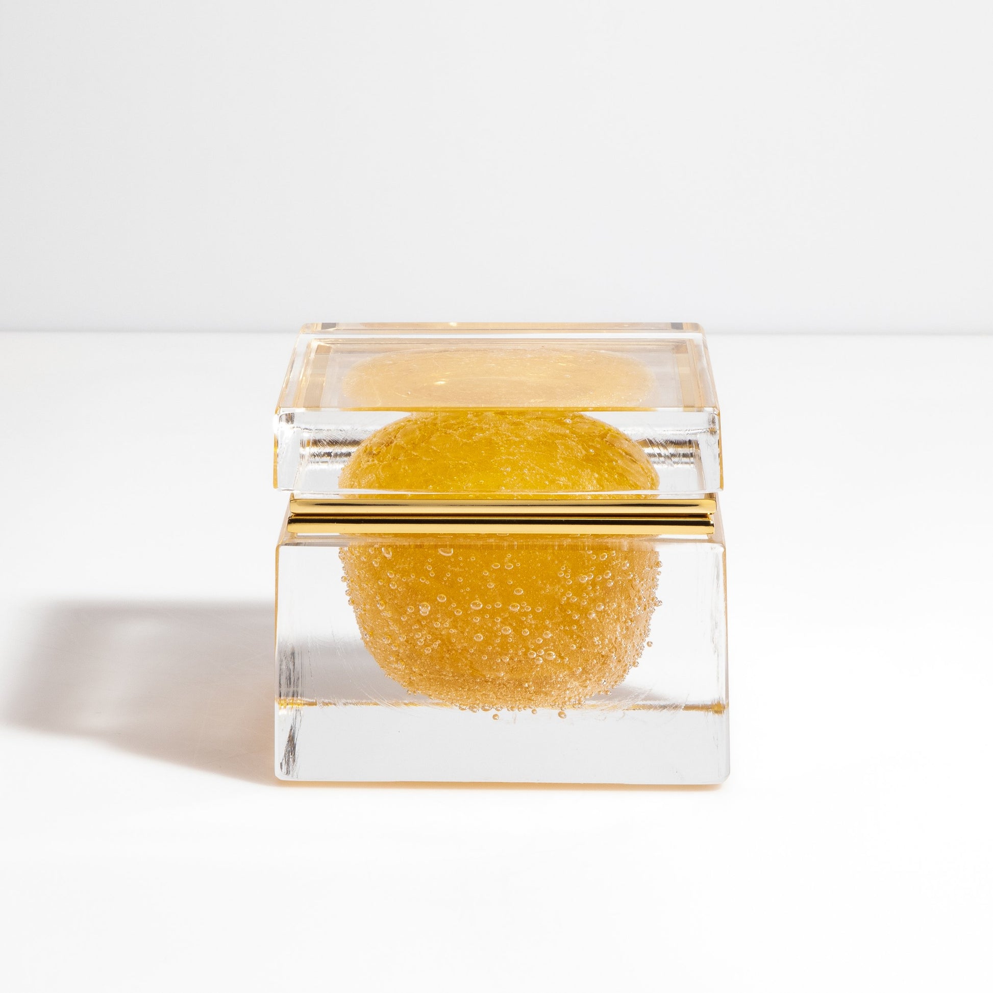 Murano Box with Bubbles and Brass Fittings in Amber