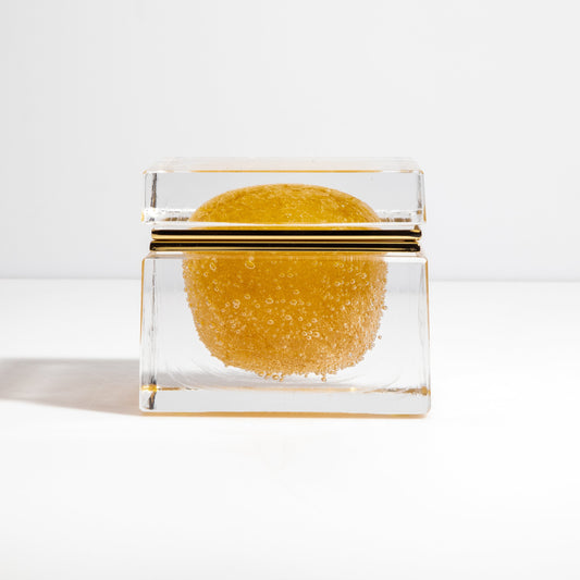 Murano Box with Bubbles and Brass Fittings in Amber