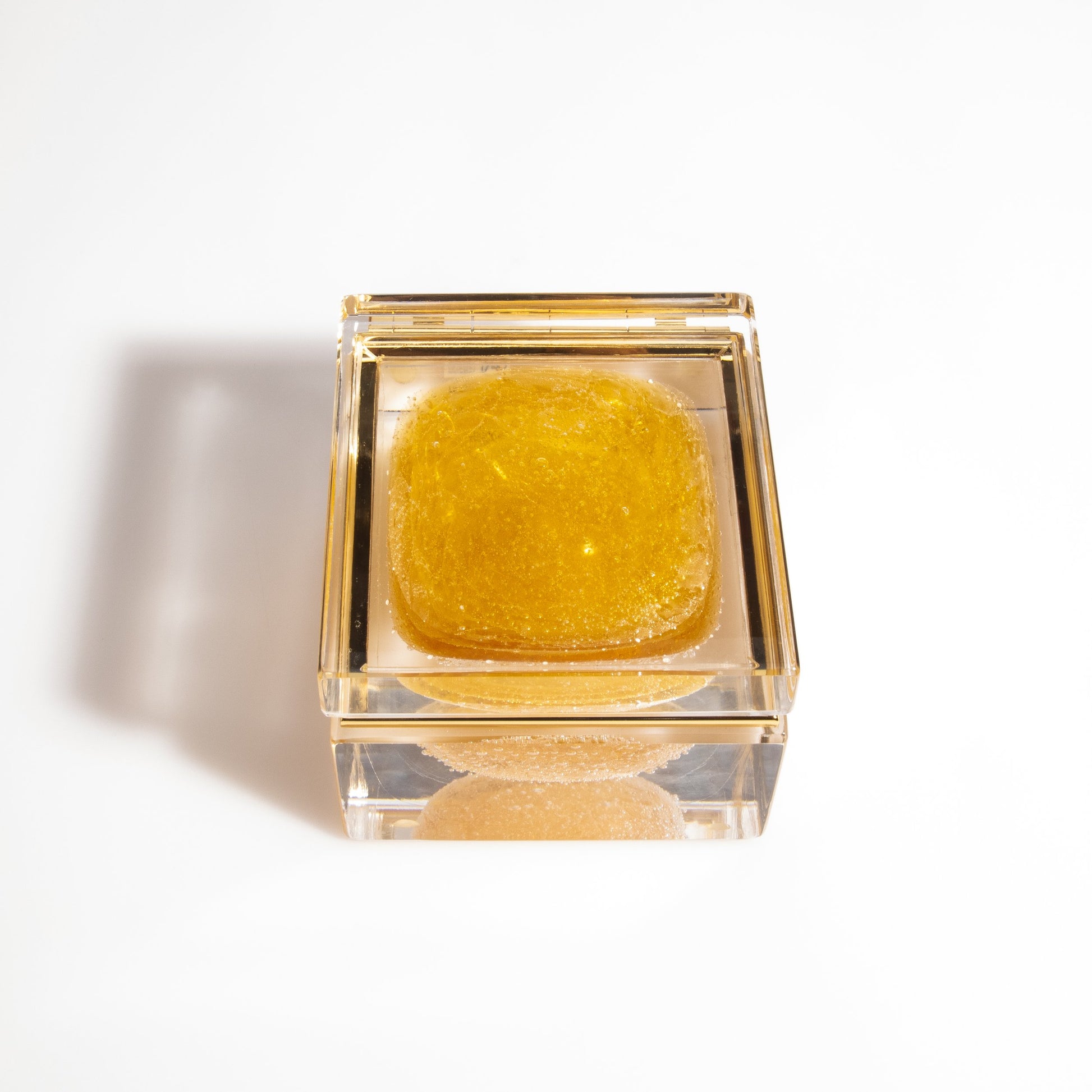 Murano Box with Bubbles and Brass Fittings in Amber