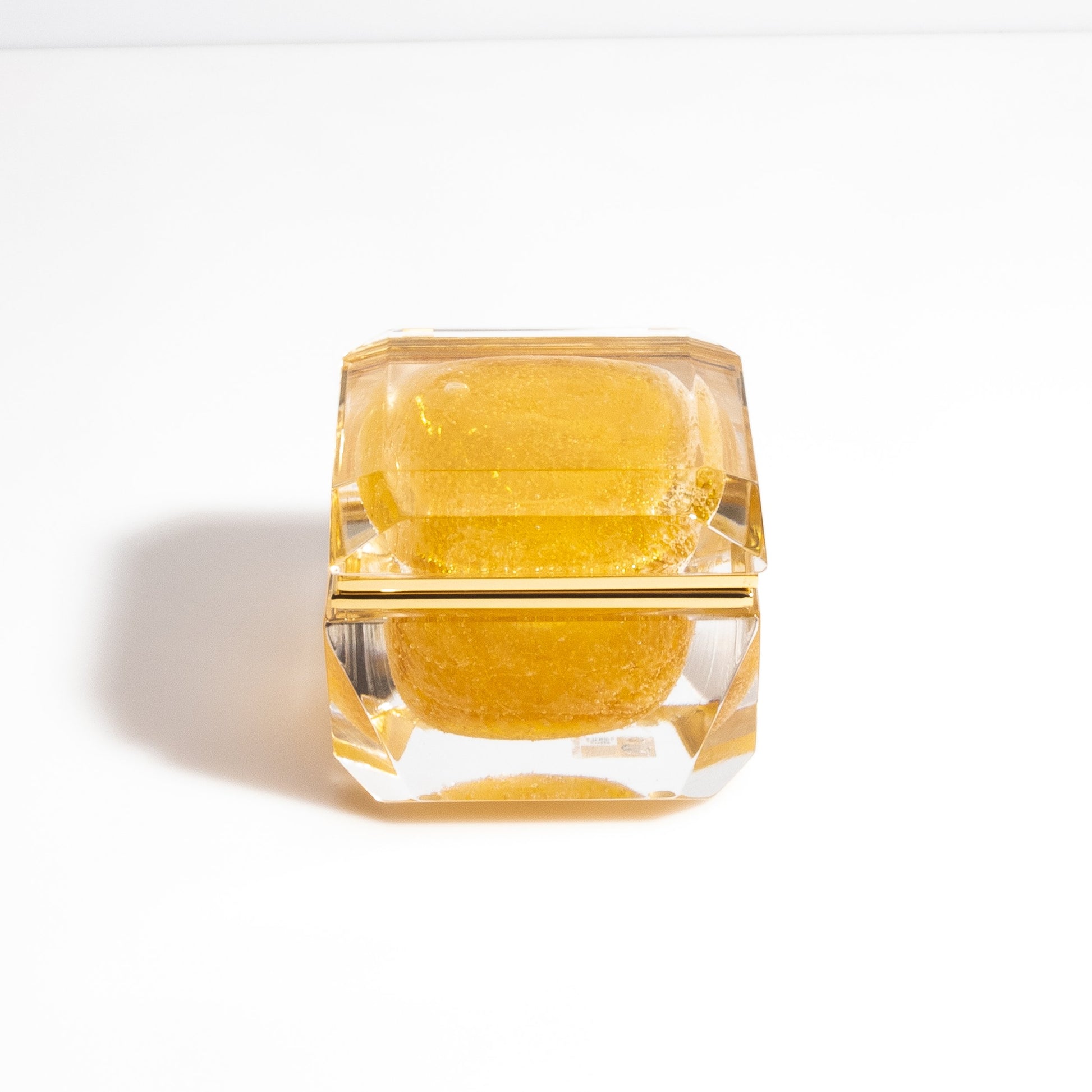 Murano Box with Bubbles and Brass Fittings in Amber
