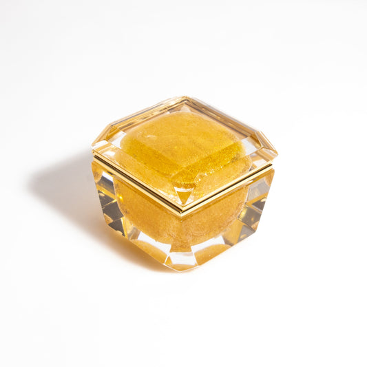 Murano Box with Bubbles and Brass Fittings in Amber