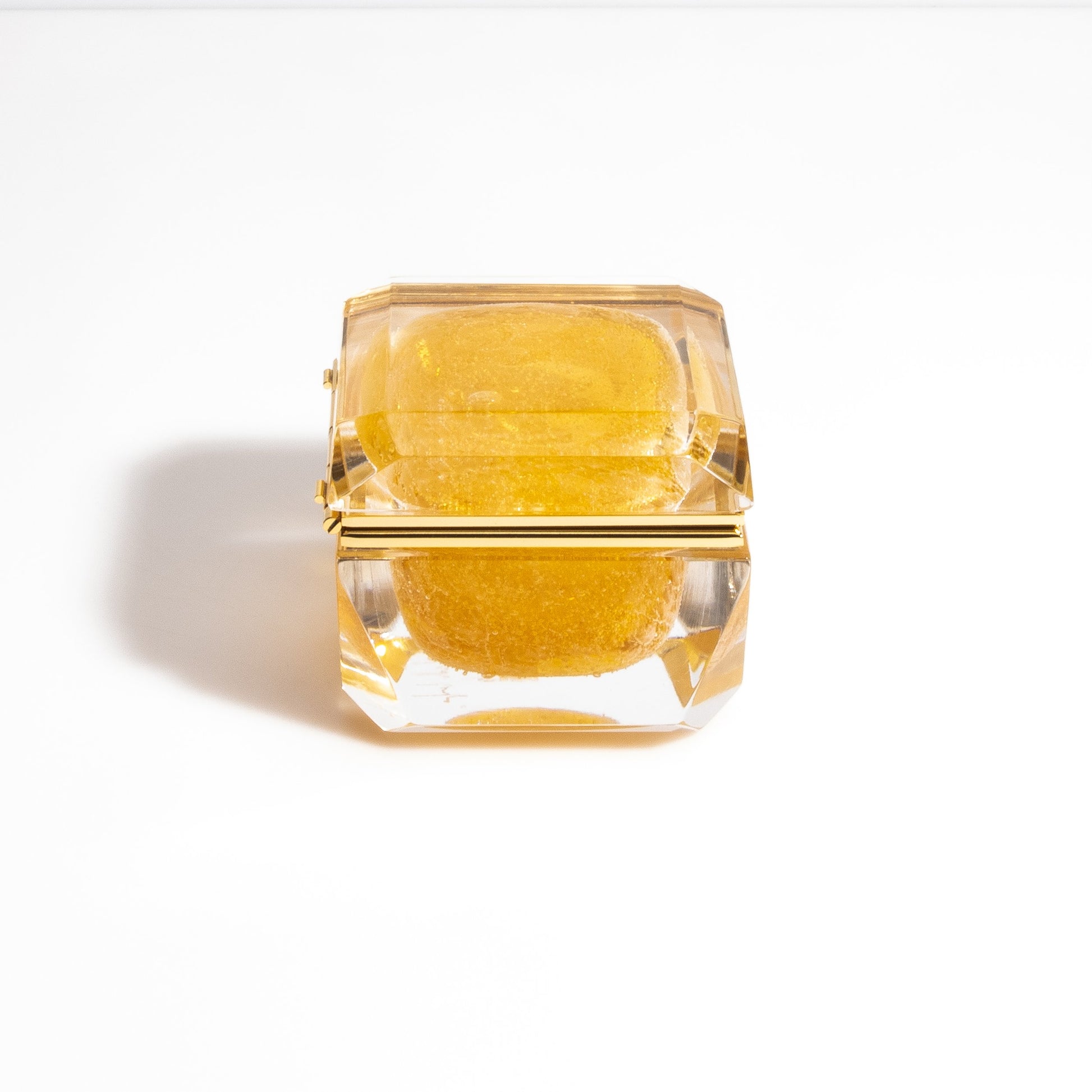 Murano Box with Bubbles and Brass Fittings in Amber
