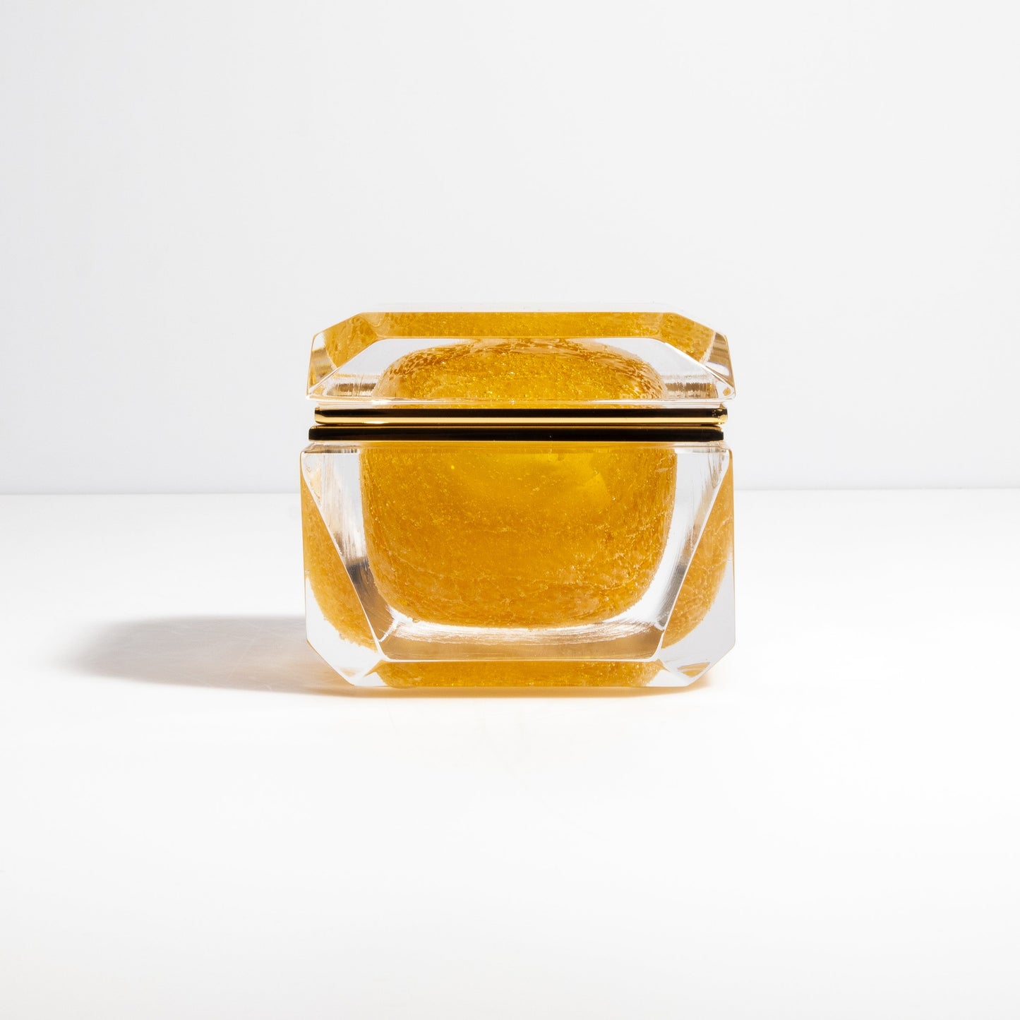 Murano Box with Bubbles and Brass Fittings in Amber