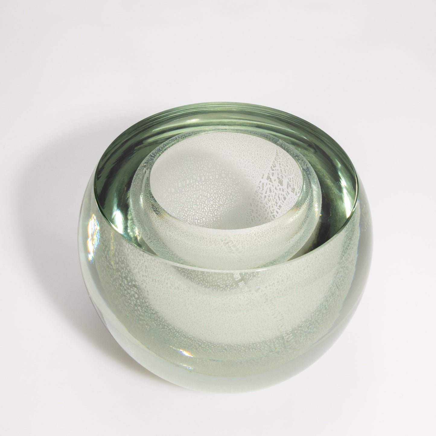 Murano Sphere Vase in Clear with Silver Flecks