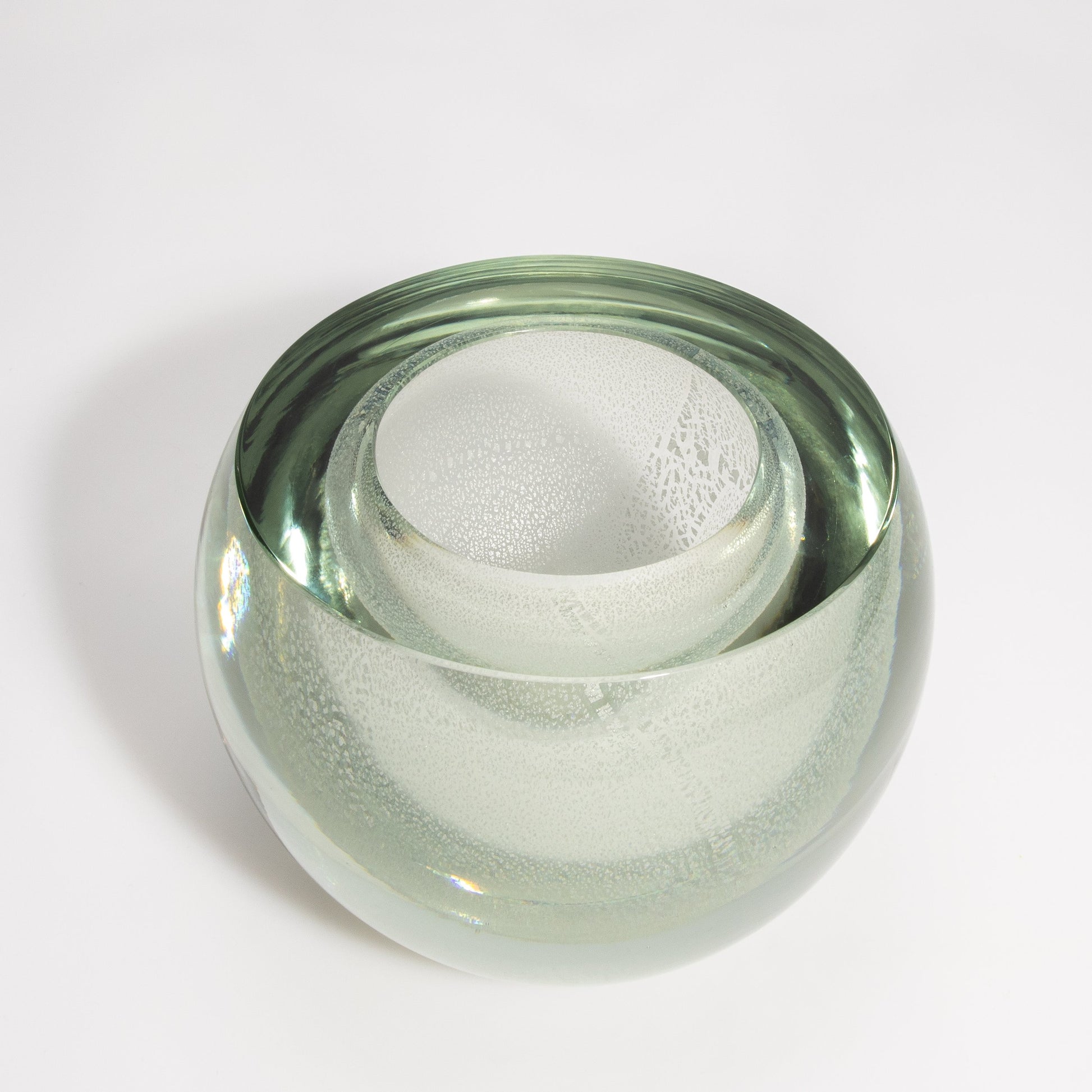 Murano Sphere Vase in Clear with Silver Flecks