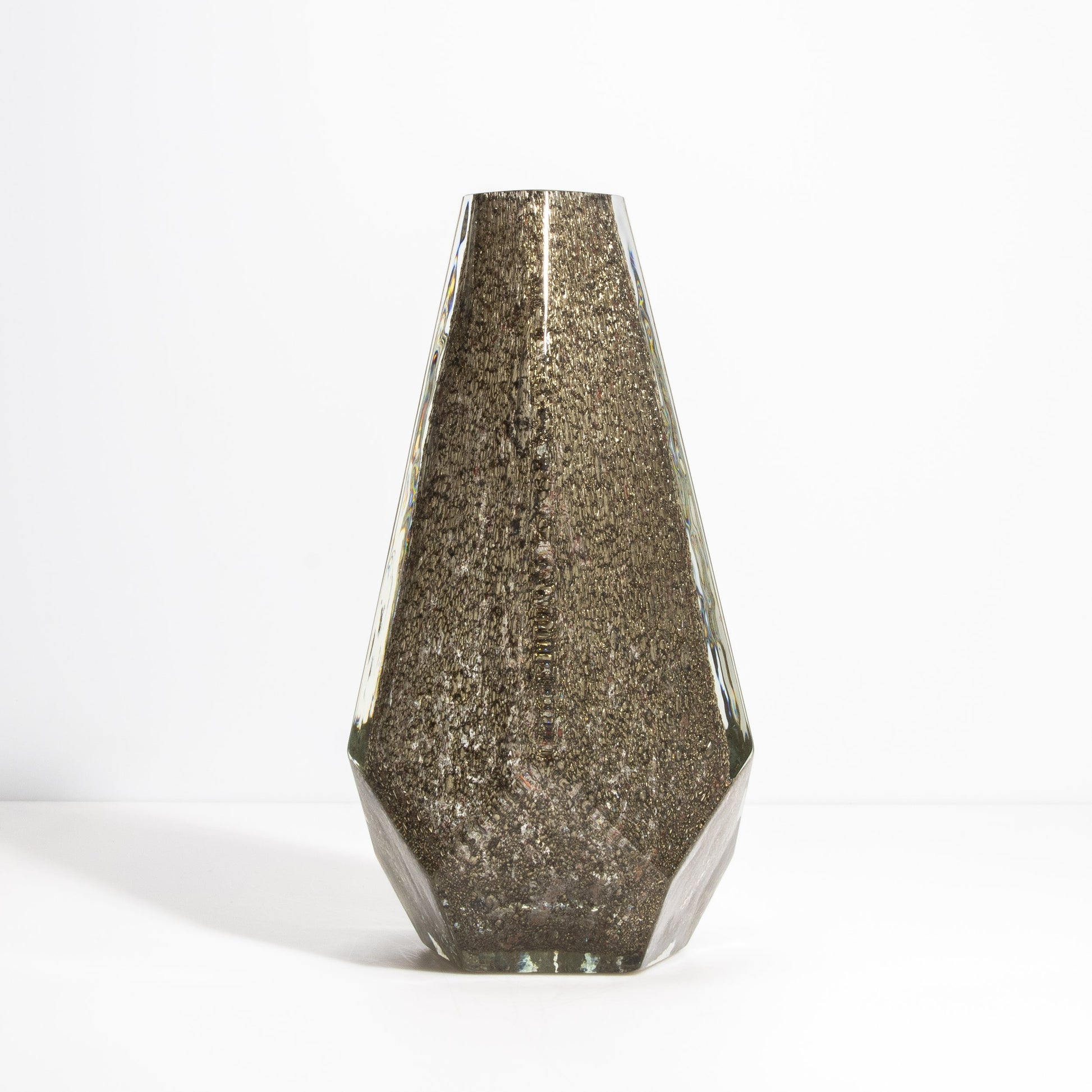 Murano Pentagonal Vase in Clear with Brass Flecks
