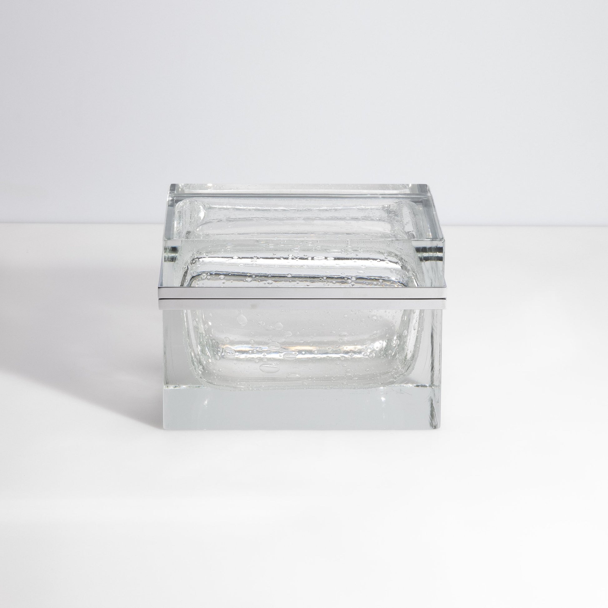 Murano Box with Bubbles and Chrome Fittings in Crystal