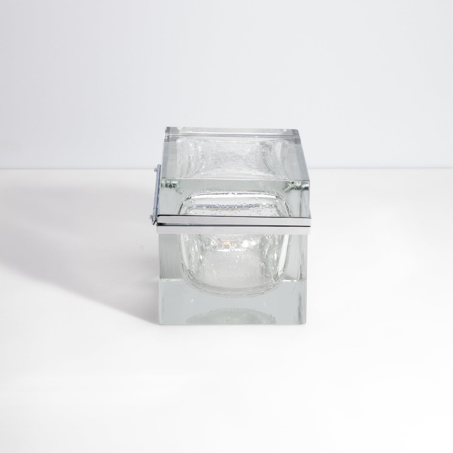 Murano Box with Bubbles and Chrome Fittings in Crystal