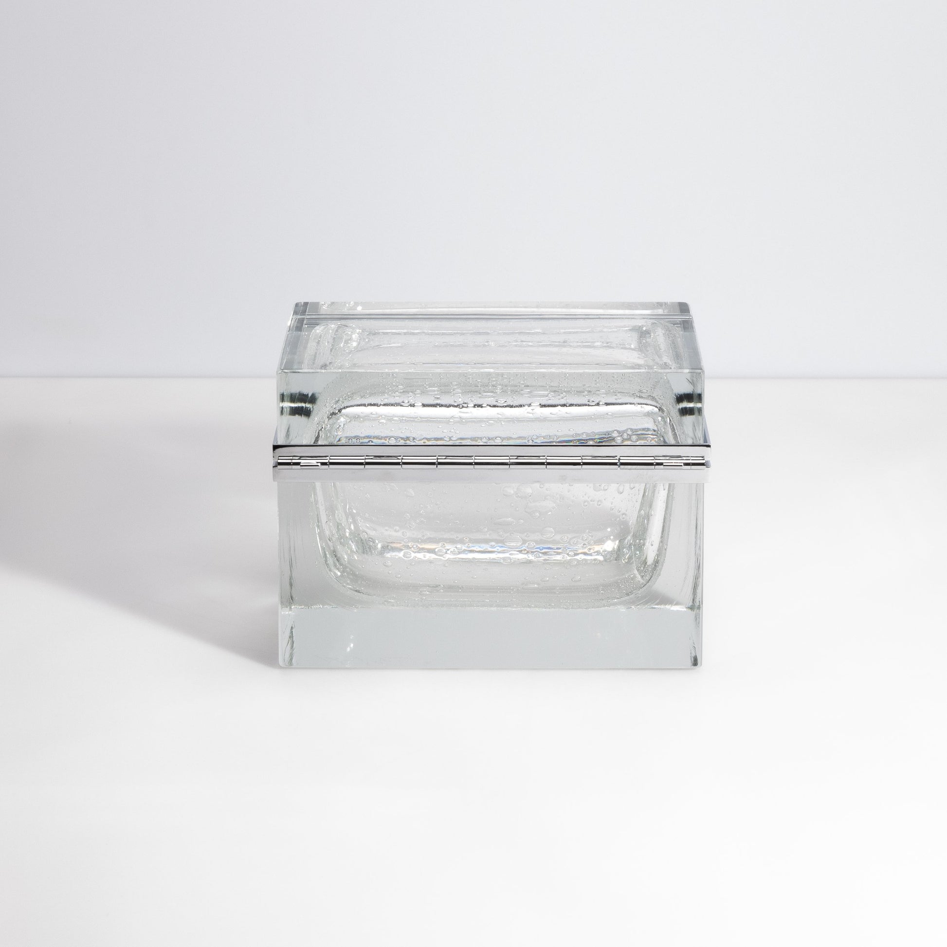 Murano Box with Bubbles and Chrome Fittings in Crystal