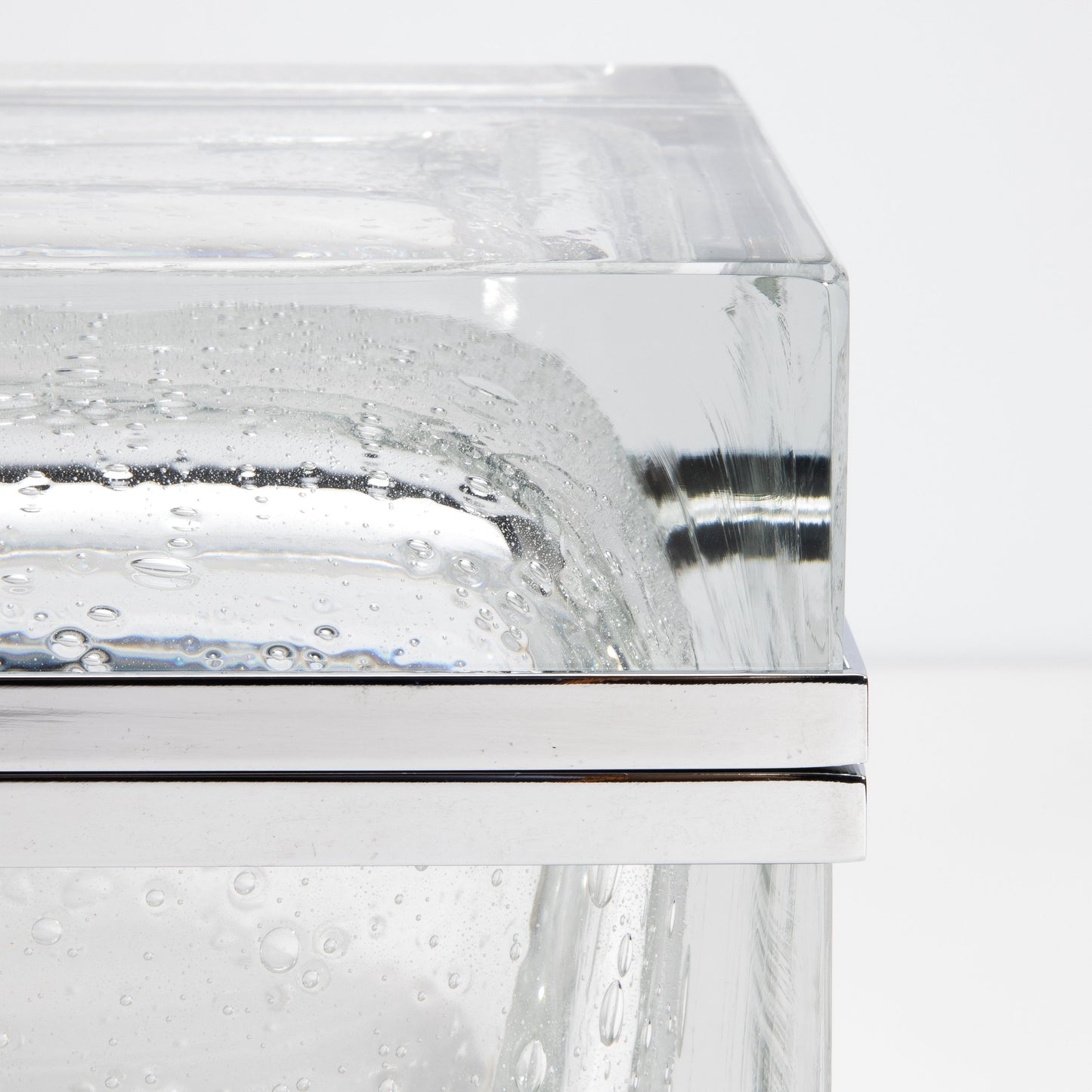 Murano Box with Bubbles and Chrome Fittings in Crystal