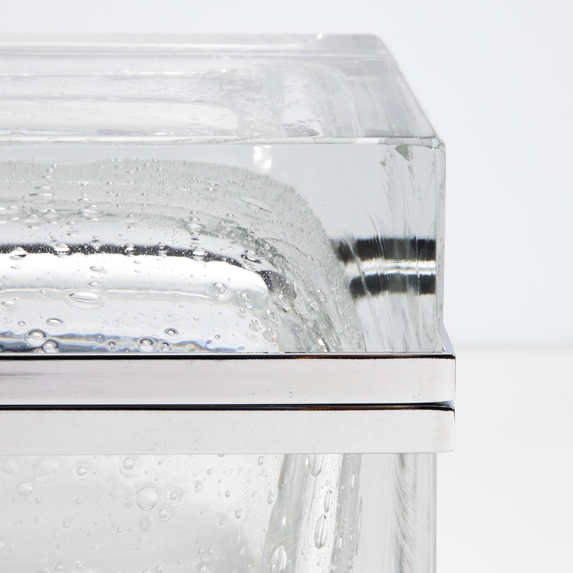 Murano Box with Bubbles and Chrome Fittings in Crystal