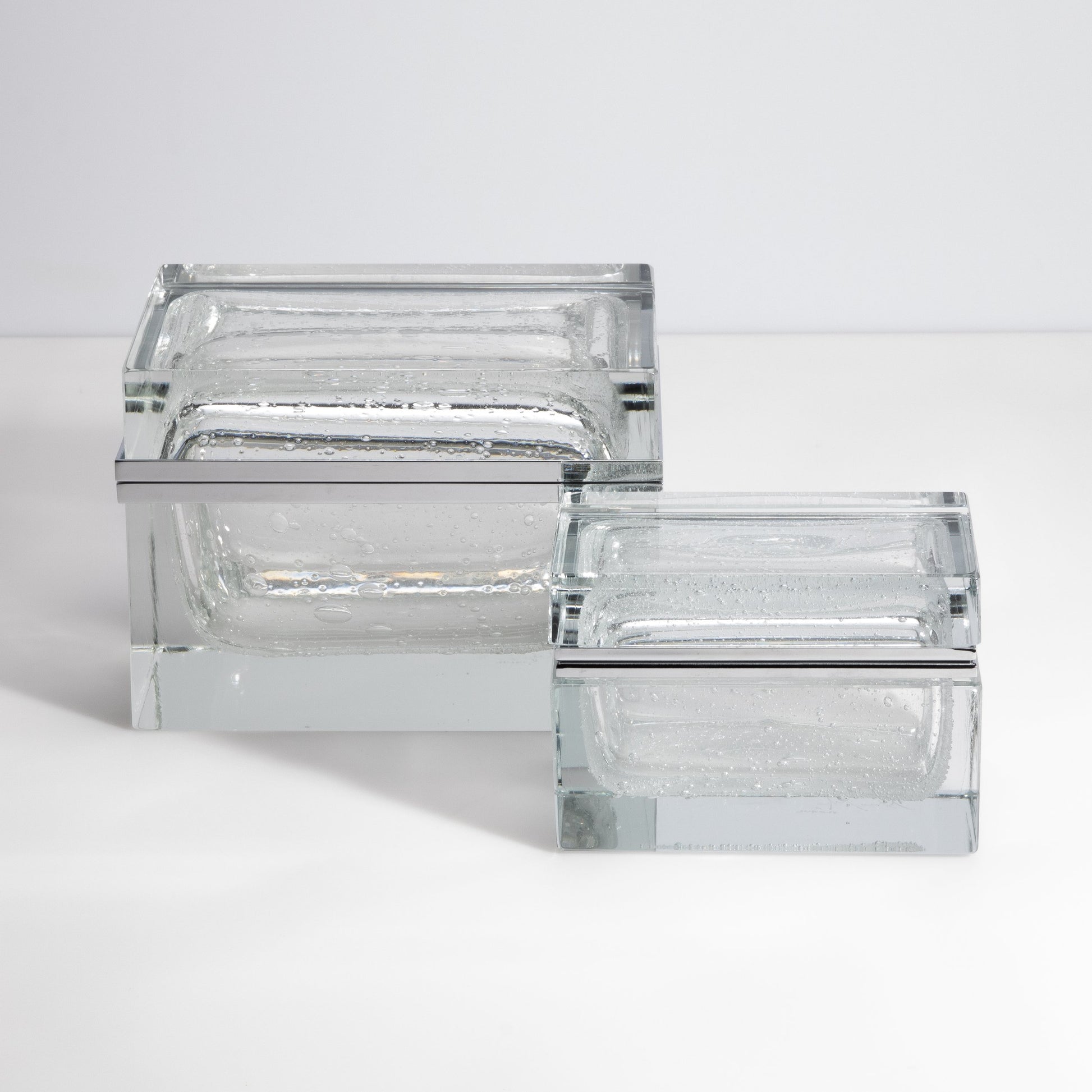 Murano Box with Bubbles and Chrome Fittings in Crystal