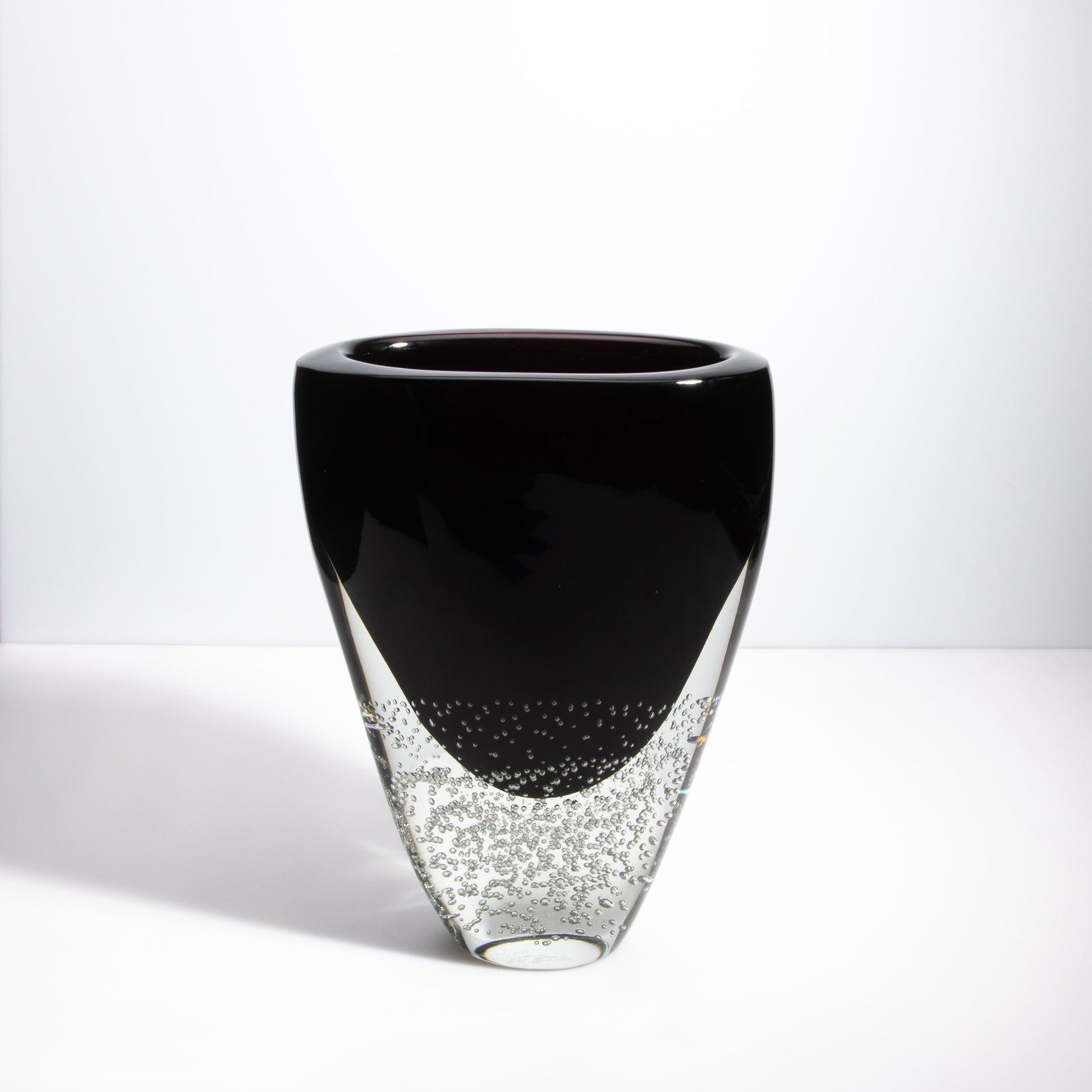 Murano Massiccio Vase with Bubbles in Black Onyx and Clear