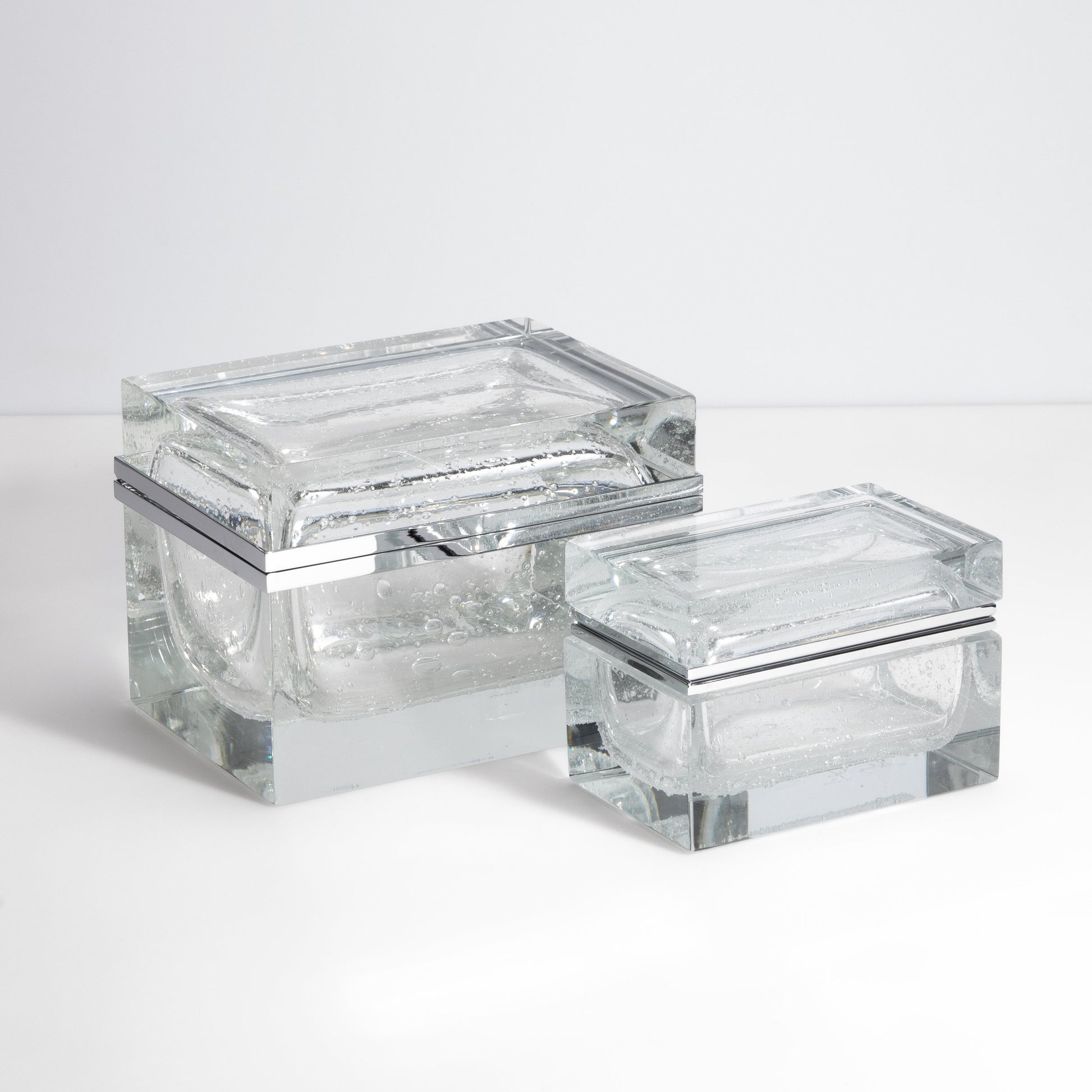 Murano Box with Bubbles and Chrome Fittings in Crystal