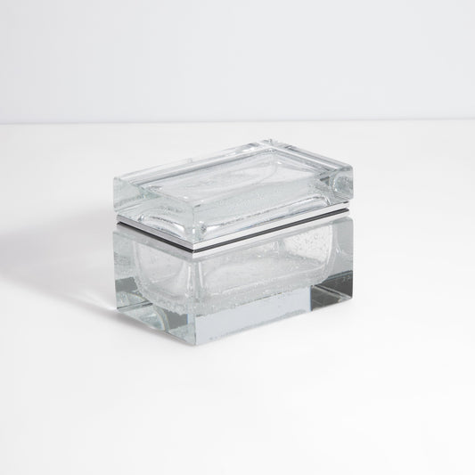 Murano Box with Bubbles and Chrome Fittings in Crystal