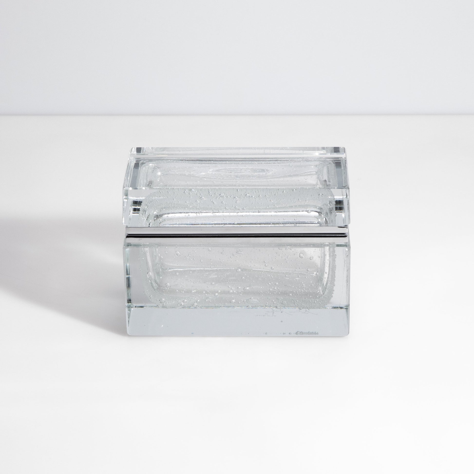 Murano Box with Bubbles and Chrome Fittings in Crystal