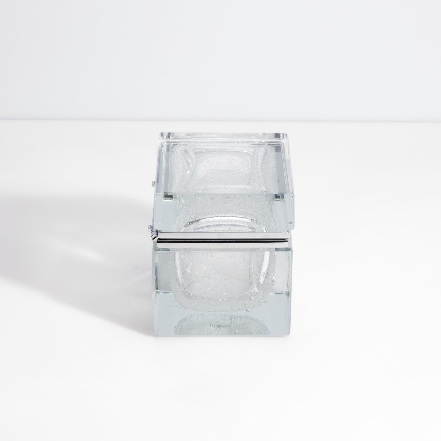 Murano Box with Bubbles and Chrome Fittings in Crystal