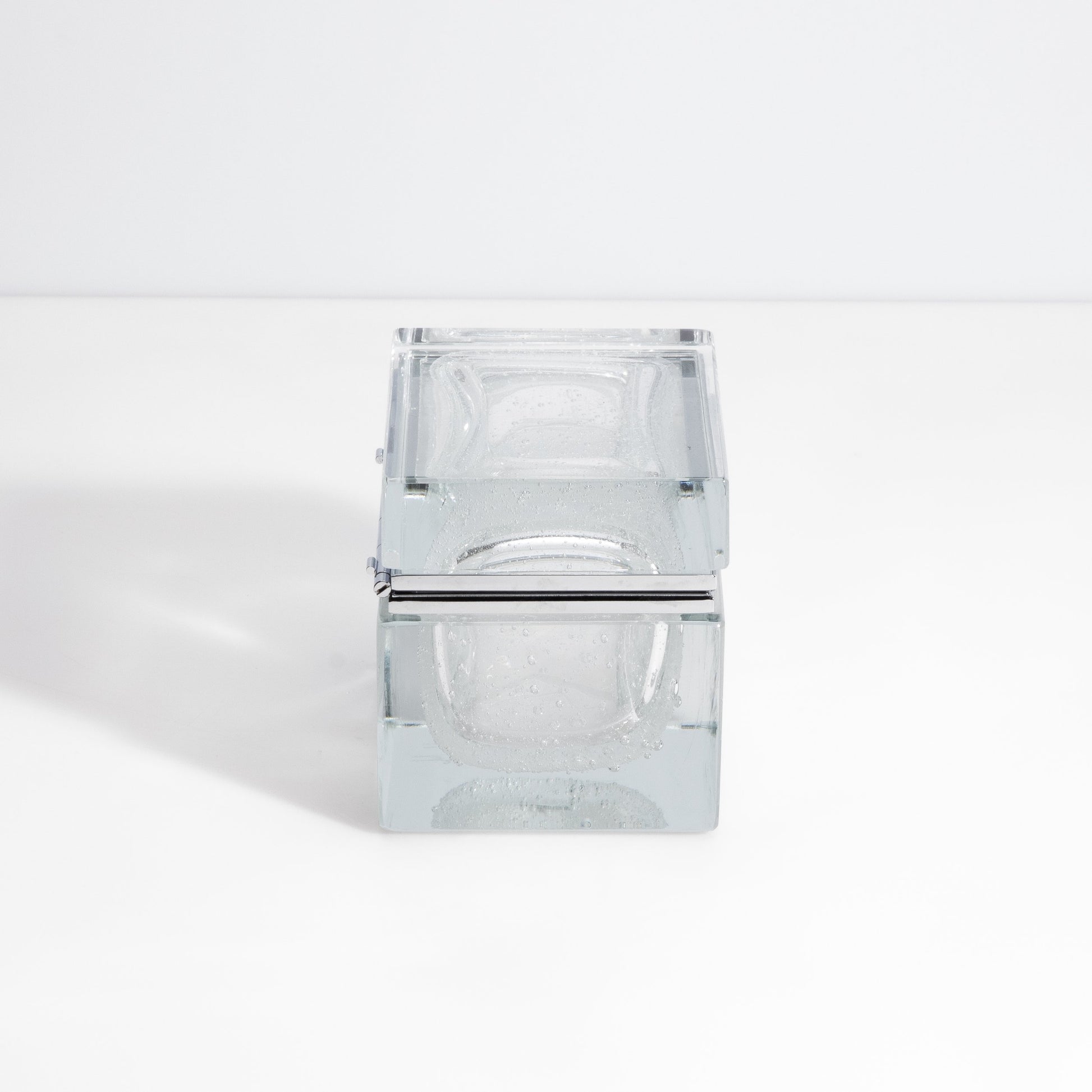 Murano Box with Bubbles and Chrome Fittings in Crystal