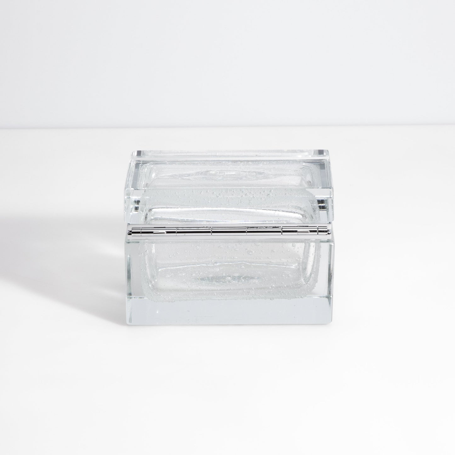 Murano Box with Bubbles and Chrome Fittings in Crystal