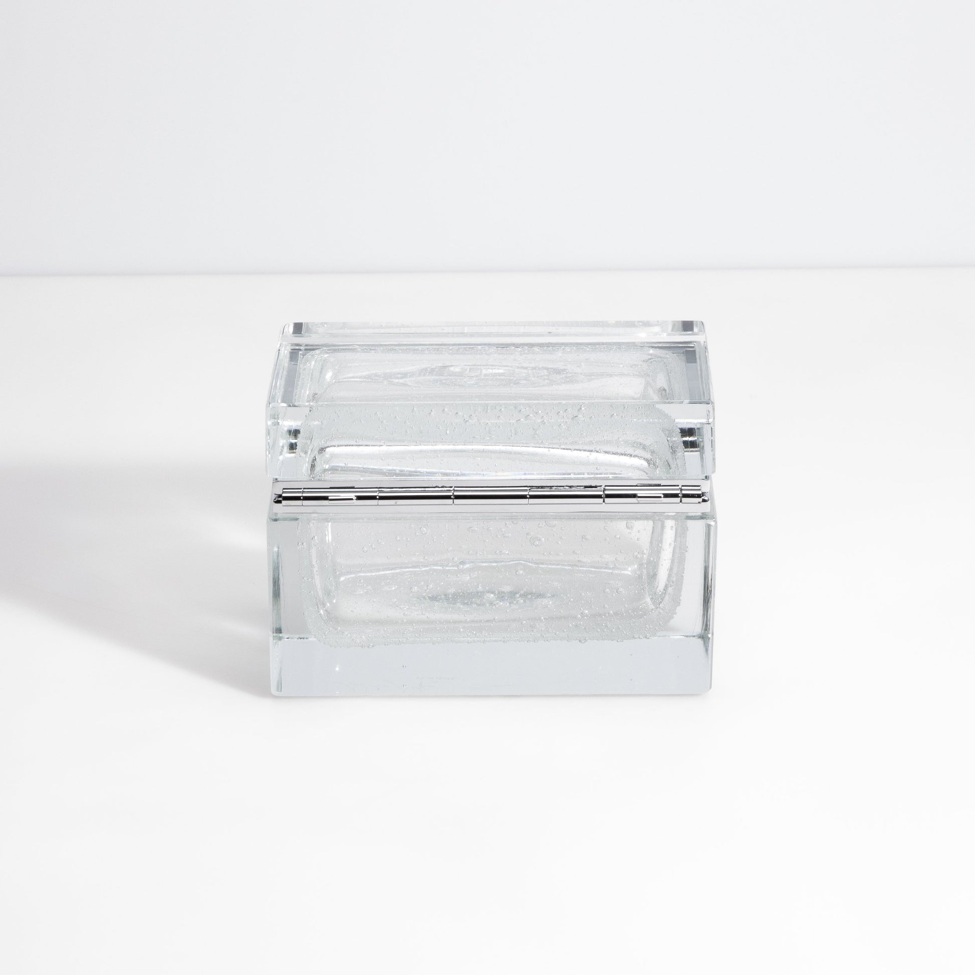Murano Box with Bubbles and Chrome Fittings in Crystal