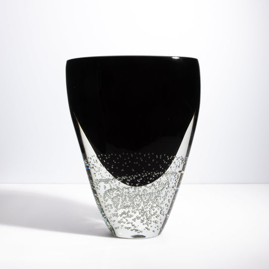 Murano Massiccio Vase with Bubbles in Black Onyx and Clear