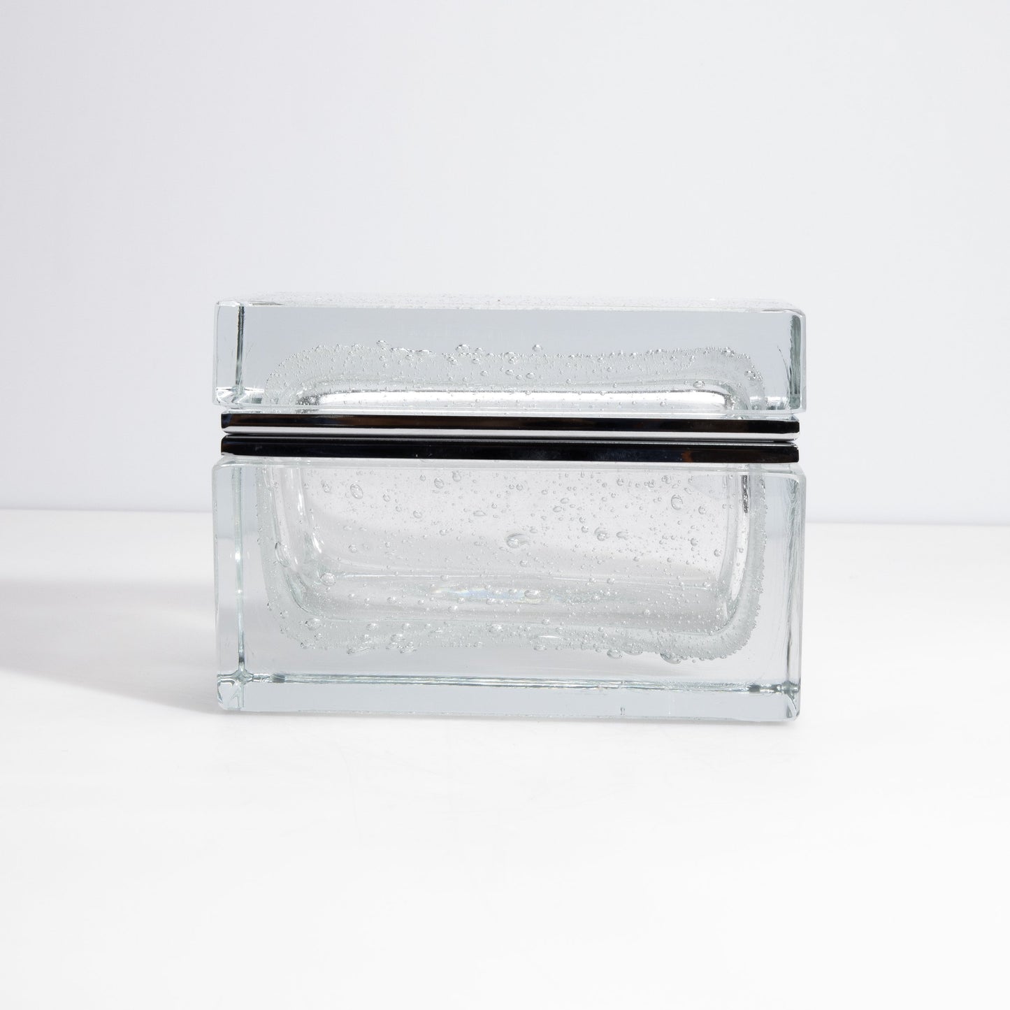 Murano Box with Bubbles and Chrome Fittings in Crystal
