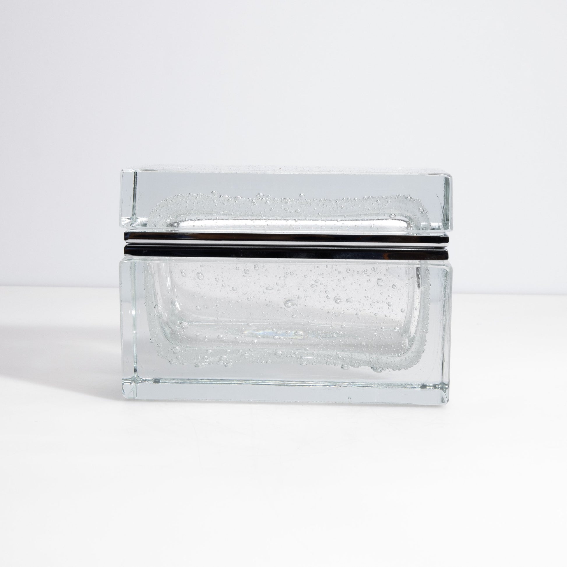 Murano Box with Bubbles and Chrome Fittings in Crystal