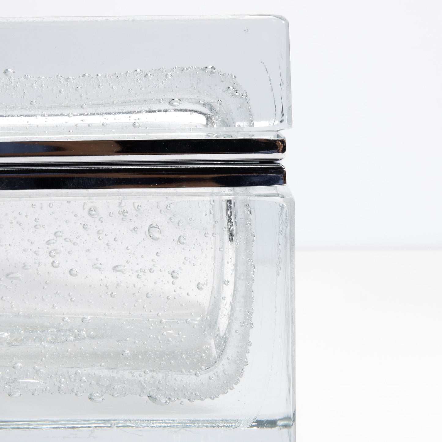 Murano Box with Bubbles and Chrome Fittings in Crystal